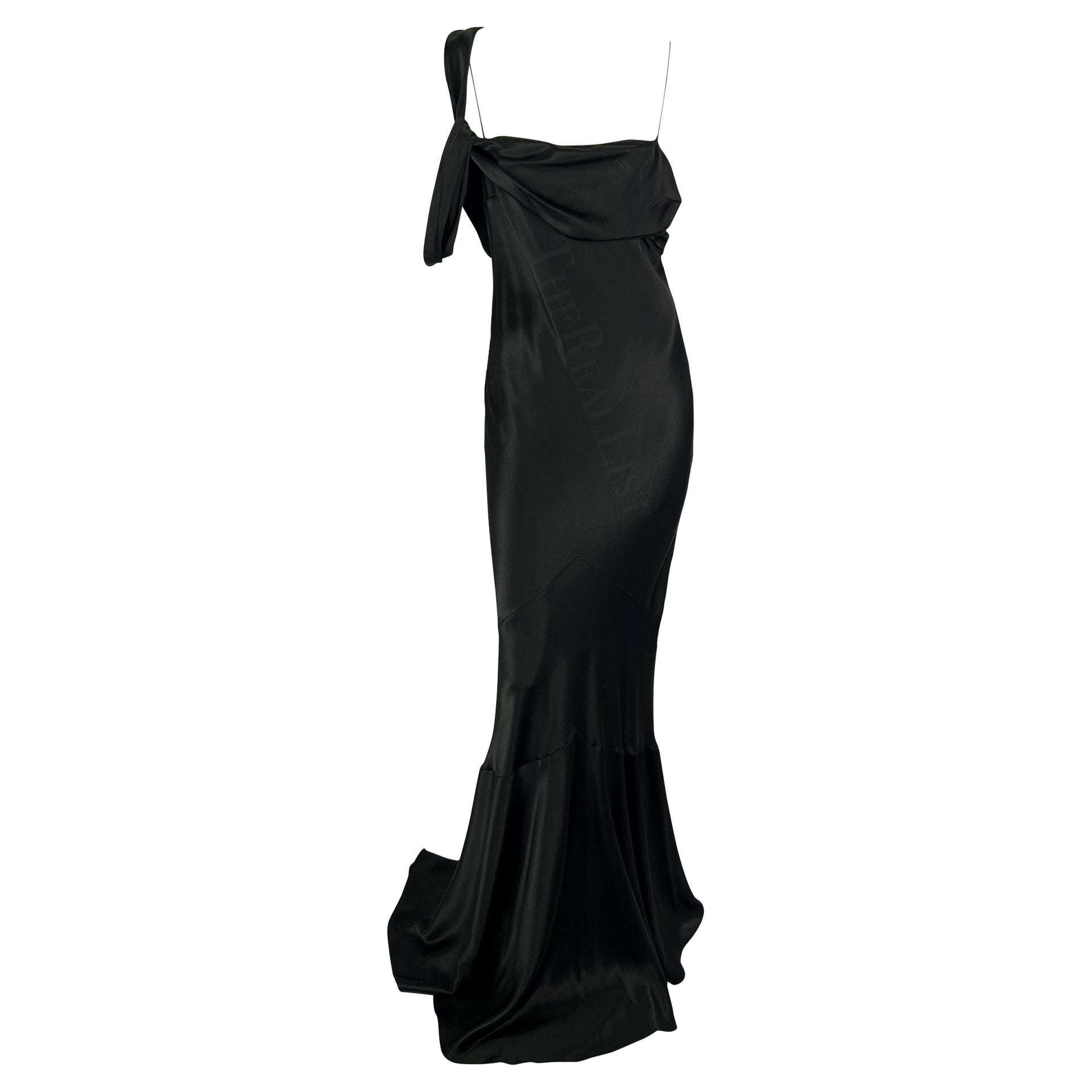 F/W 2006 John Galliano Black Satin Floor Length Bias-Cut Asymmetric Gown