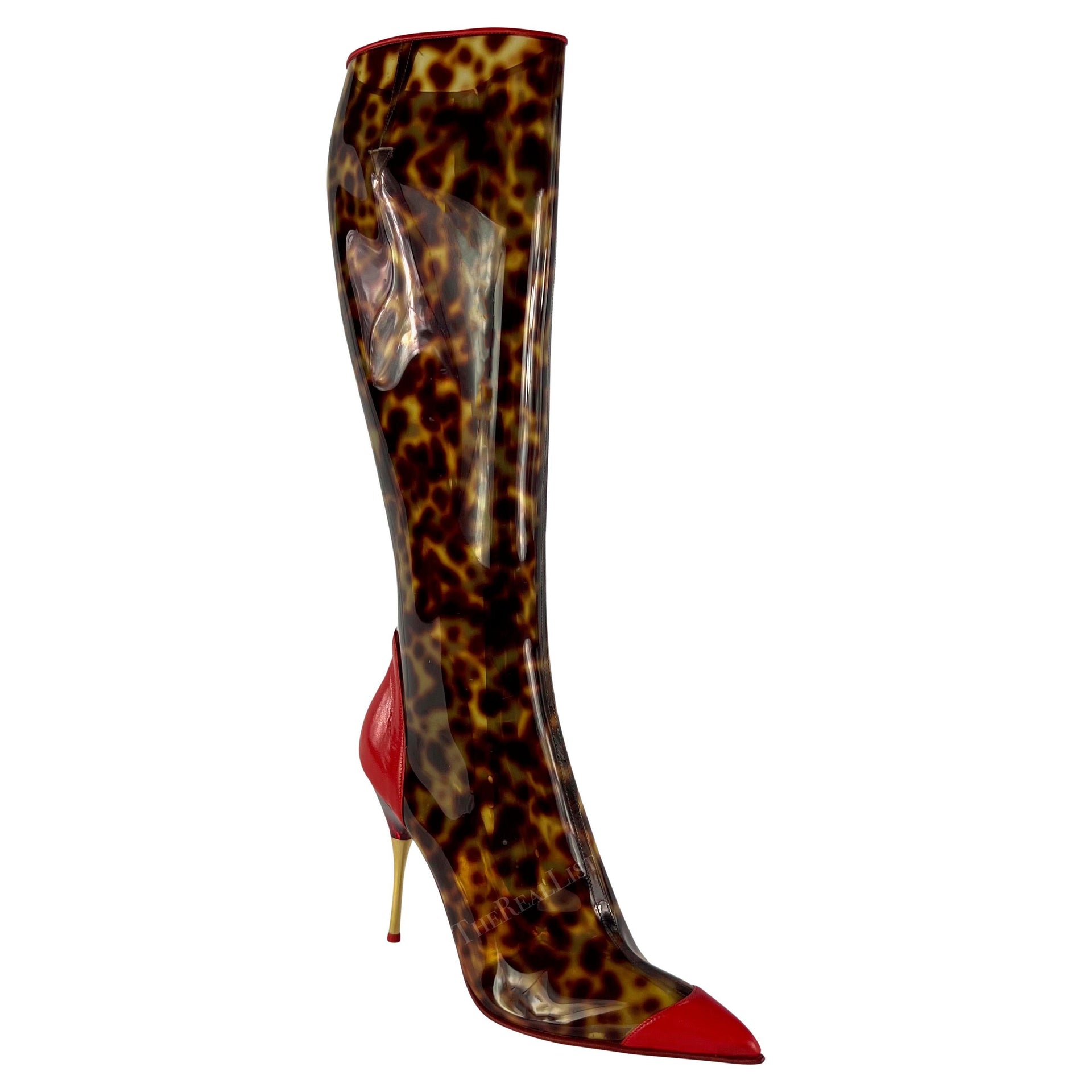 NWT S/S 2003 Roberto Cavalli Cheetah Print PVC Transparent Boots Size 39