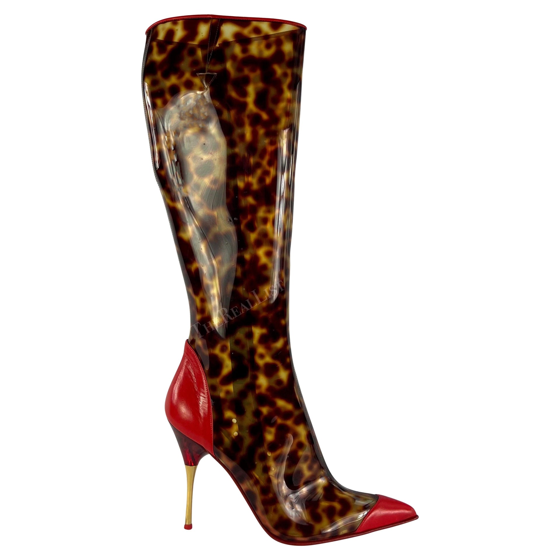 NWT S/S 2003 Roberto Cavalli Cheetah Print PVC Transparent Boots Size 39