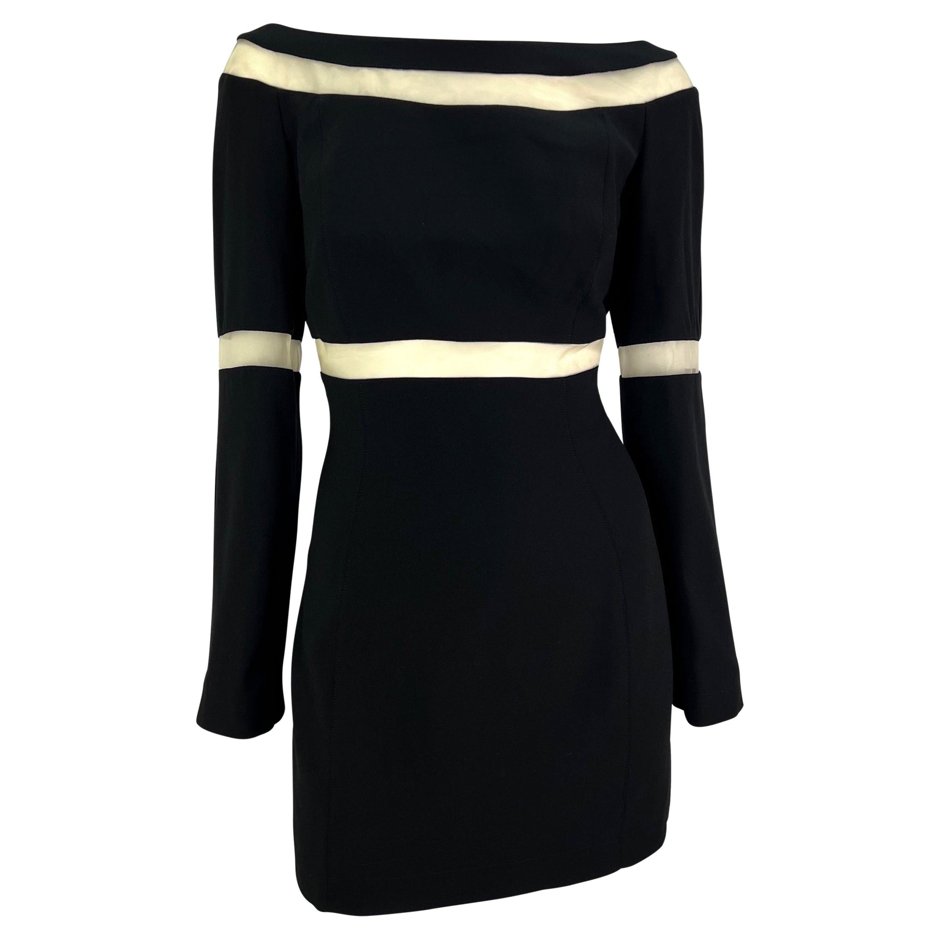 F/W 1999 Thierry Mugler Runway Sheer Mesh Panel Little Black Mini Dress