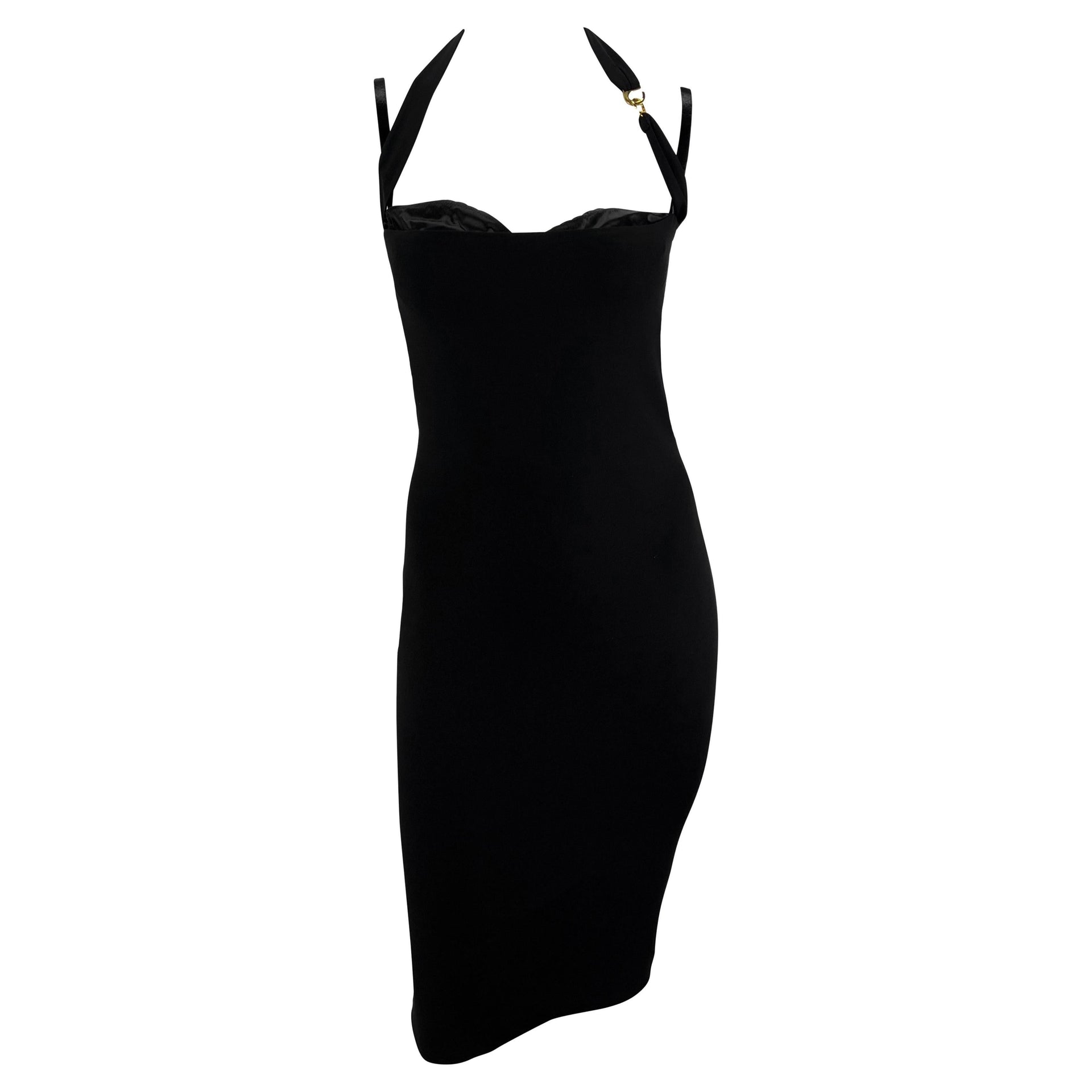 S/S 2001 Dolce & Gabbana Runway Black Bodycon Hook Halter Bralette Dress