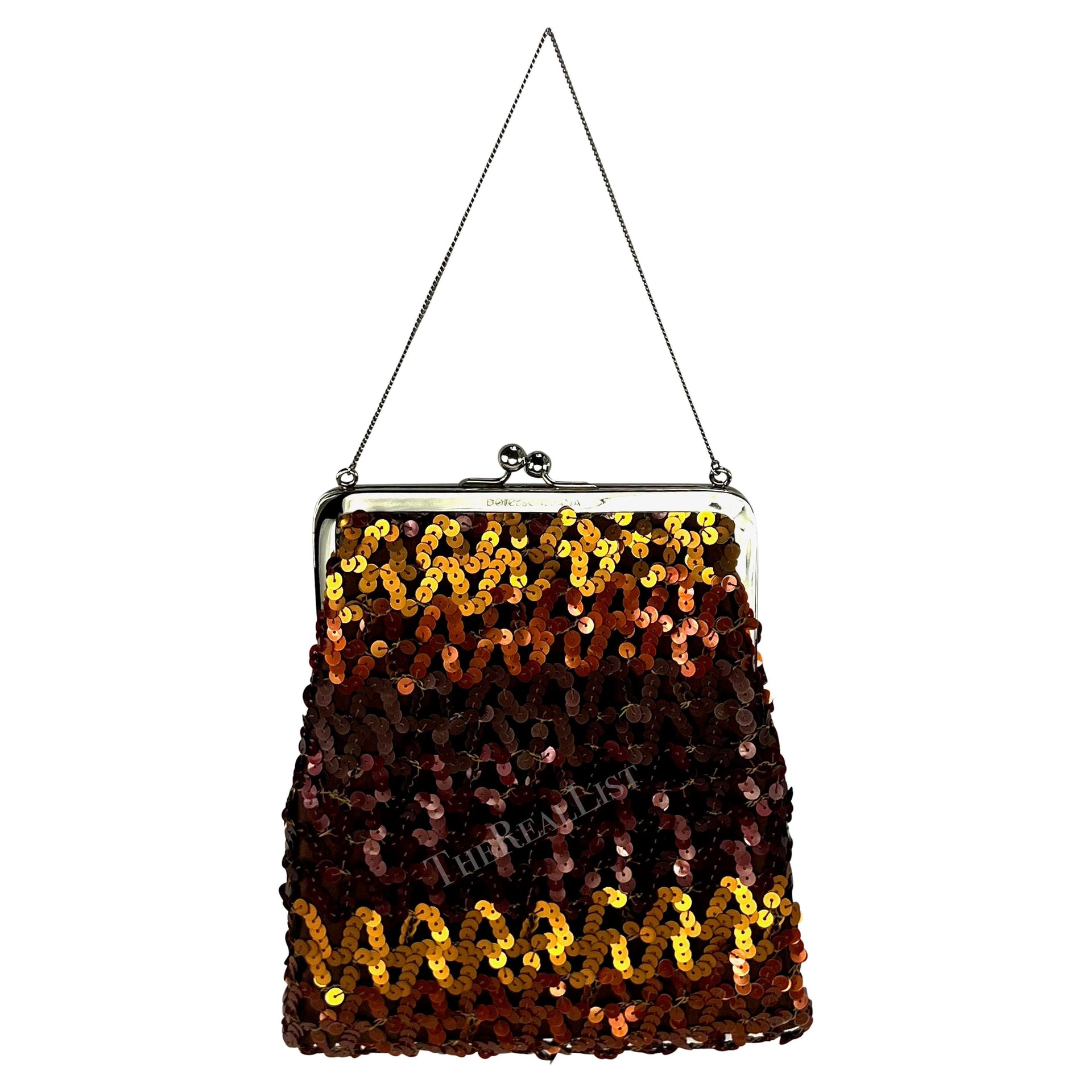F/W 1994 Dolce & Gabbana Brown Copper Sequin Chain Evening Bag