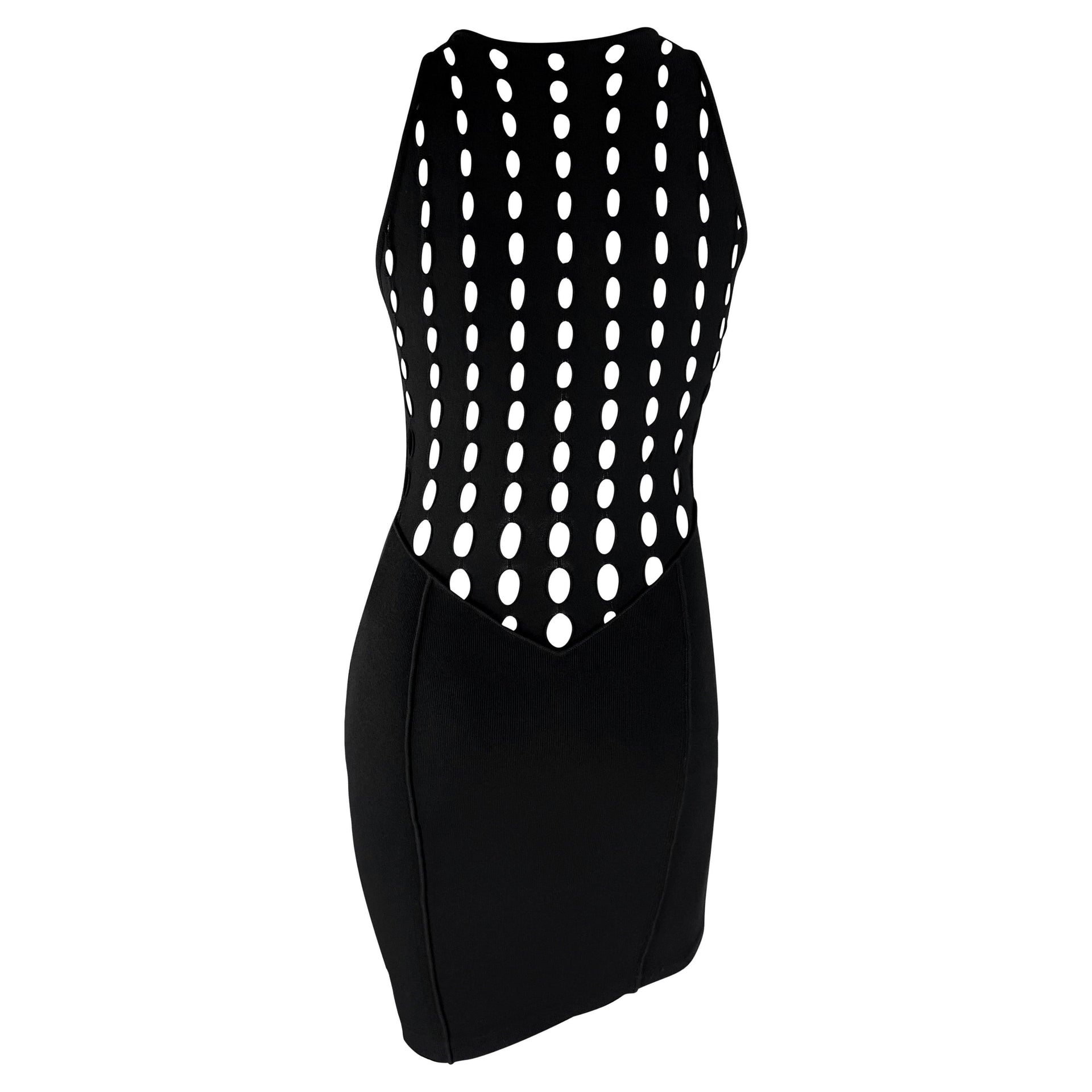 S/S 2002 Gianni Versace by Donatella Black Bodycon Knit Eyelet Cutout Sleeveless