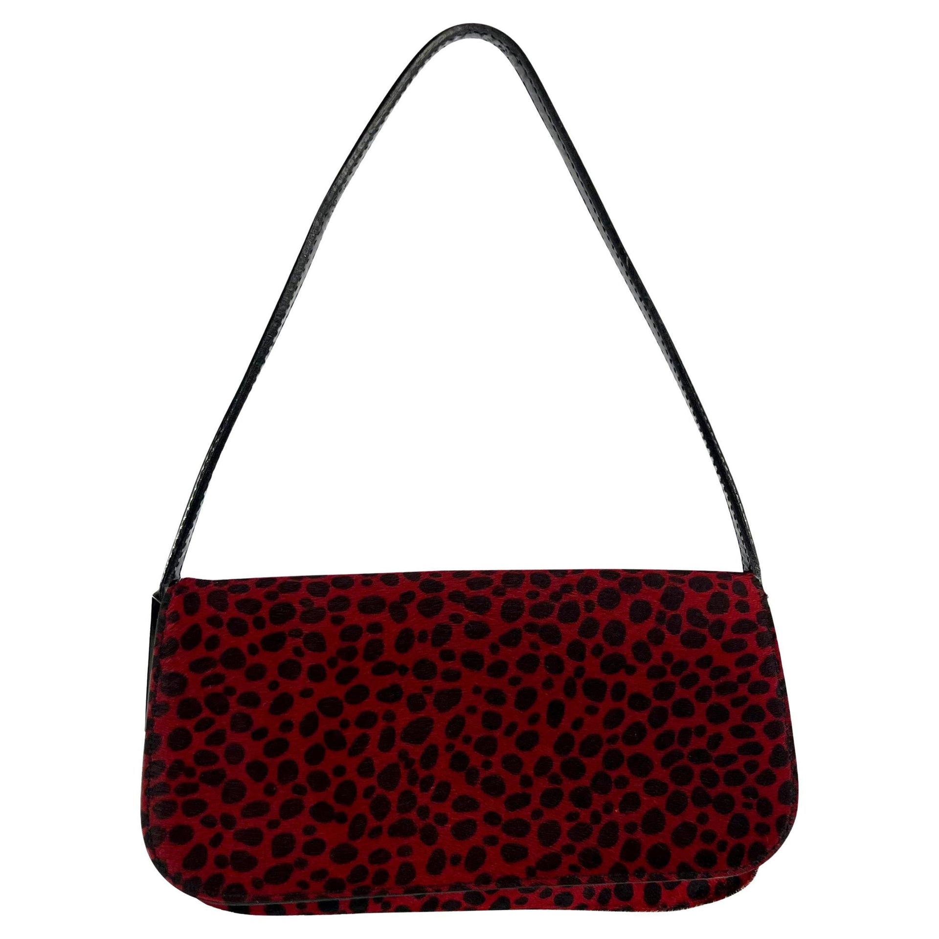 F/W 2000 Dolce & Gabbana Red Pony Hair Cheetah Print Flap Shoulder Bag