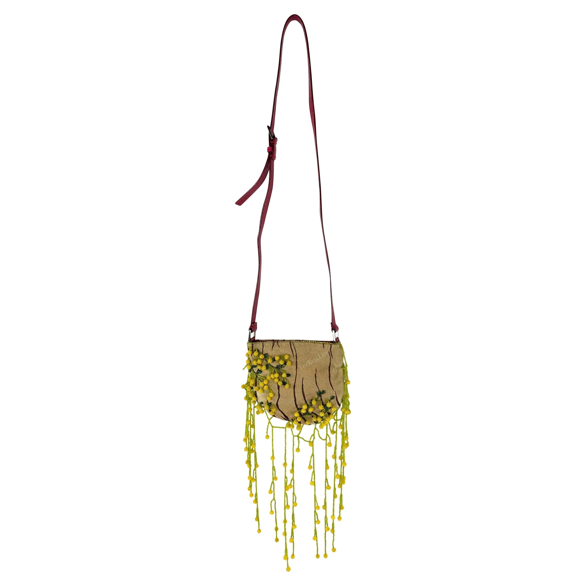 S/S 2000 Valentino Garavani Tan Pony Hair Floral Beaded Lizard Trim Bag