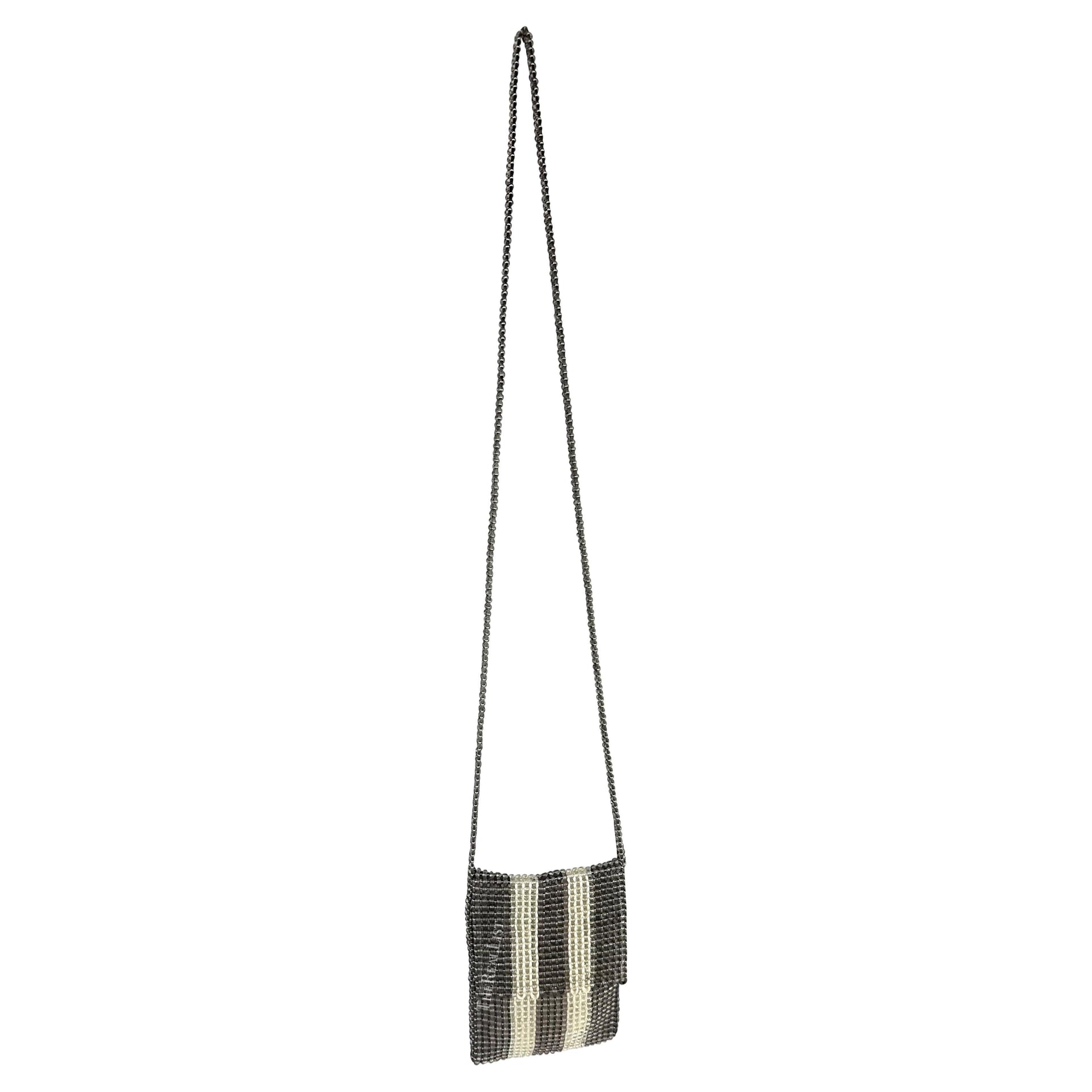 1990s Giorgio Armani Grey Beaded Knit Shoulder Mini Bag