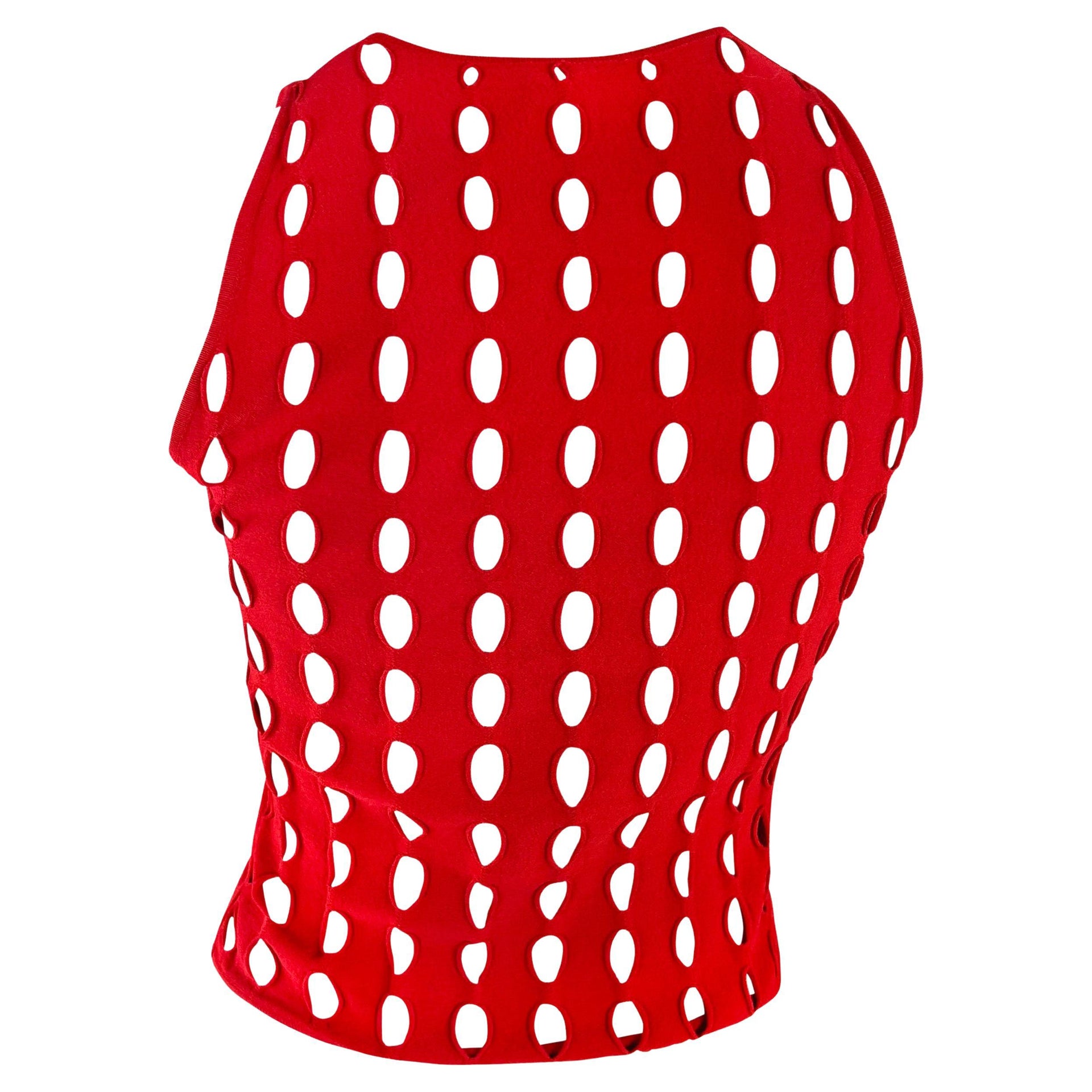 S/S 2002 Gianni Versace by Donatella Red Cut Out Sleeveless Top