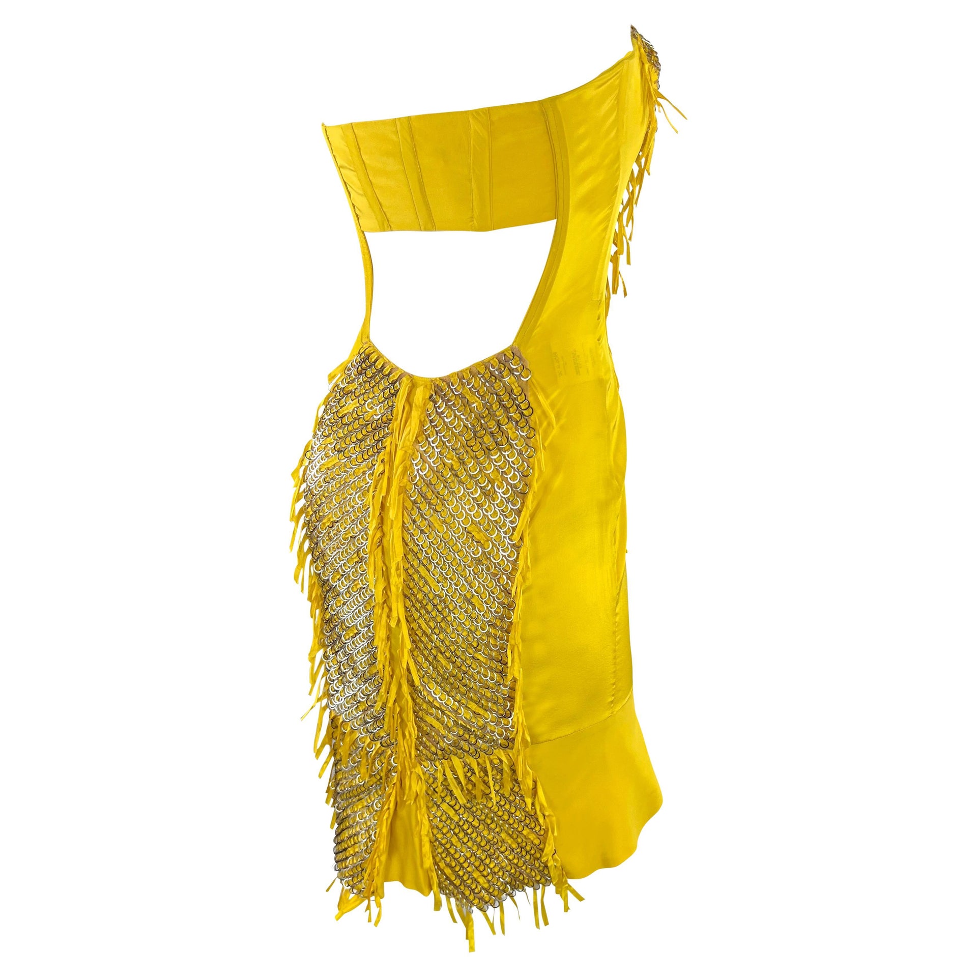 S/S 2004 Gucci by Tom Ford Yellow Strapless Metal Ring Runway Ad Mini Dress