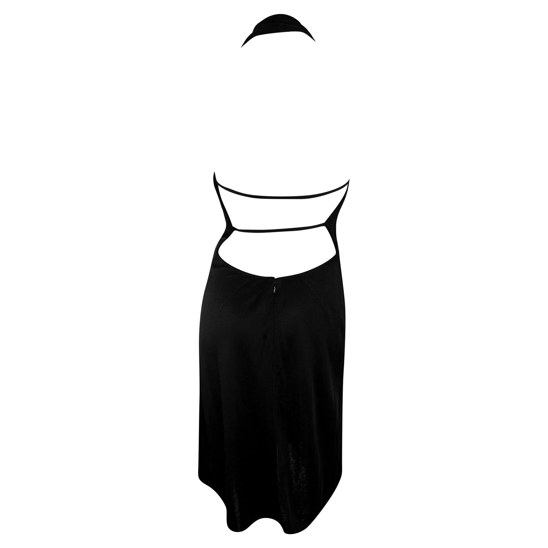 F/W 2001 Azzedine Alaïa Black Knit Backless Strap Bodycon Halter Mini Dress