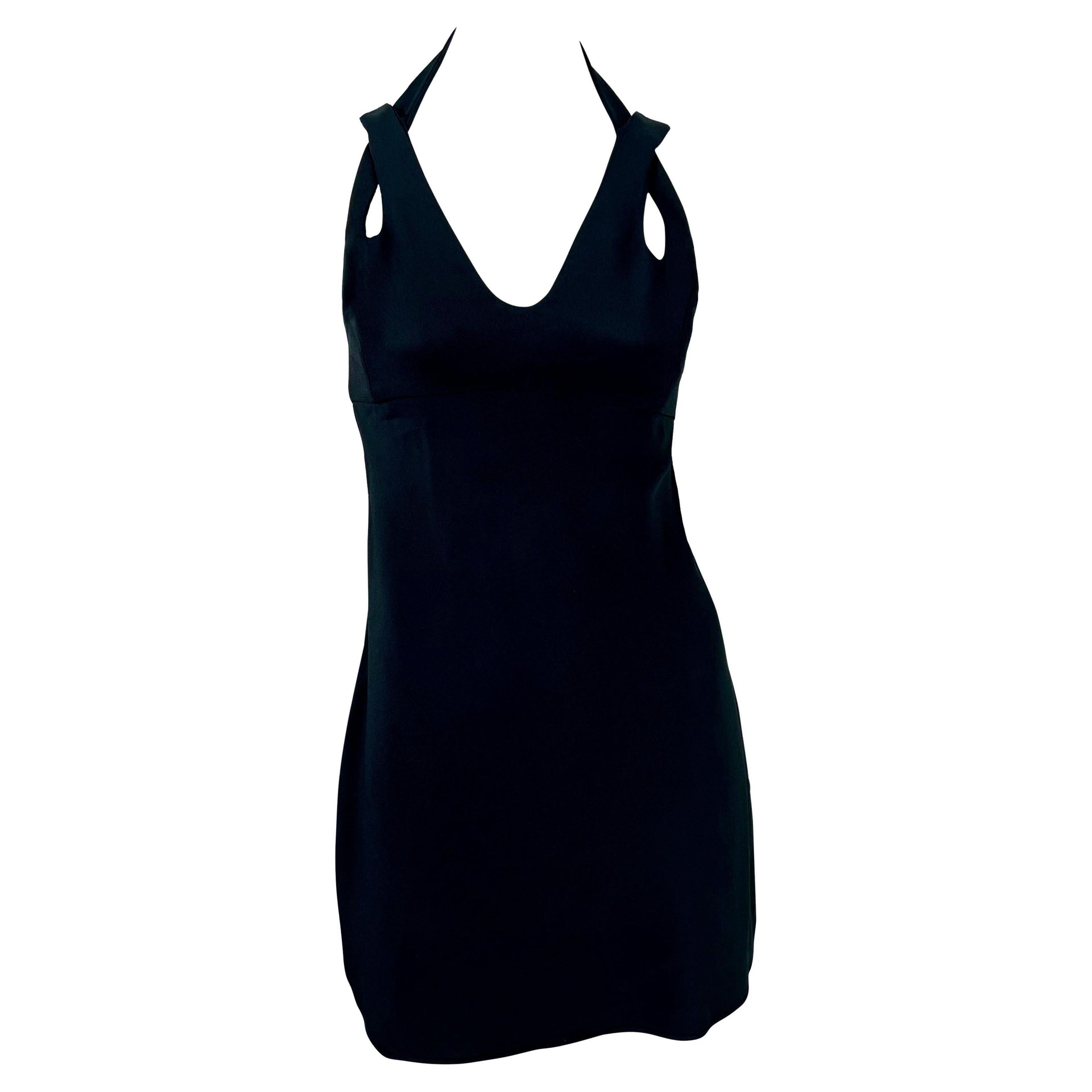 S/S 1994 Valentino Garavani Runway Navy Blue Halter Neck Stripe Flare Mini Dress