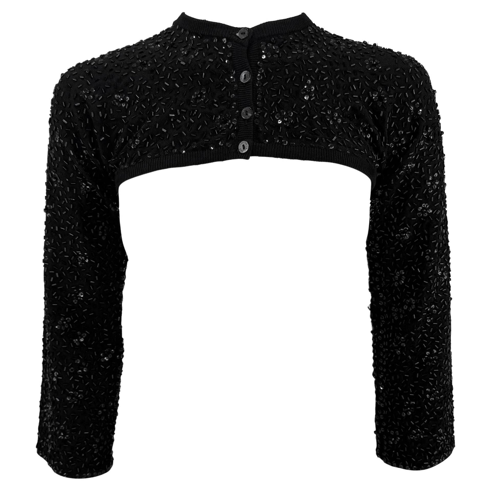 S/S 1999 Dolce & Gabbana Runway Beaded Black Ultra Cropped Cardigan Top
