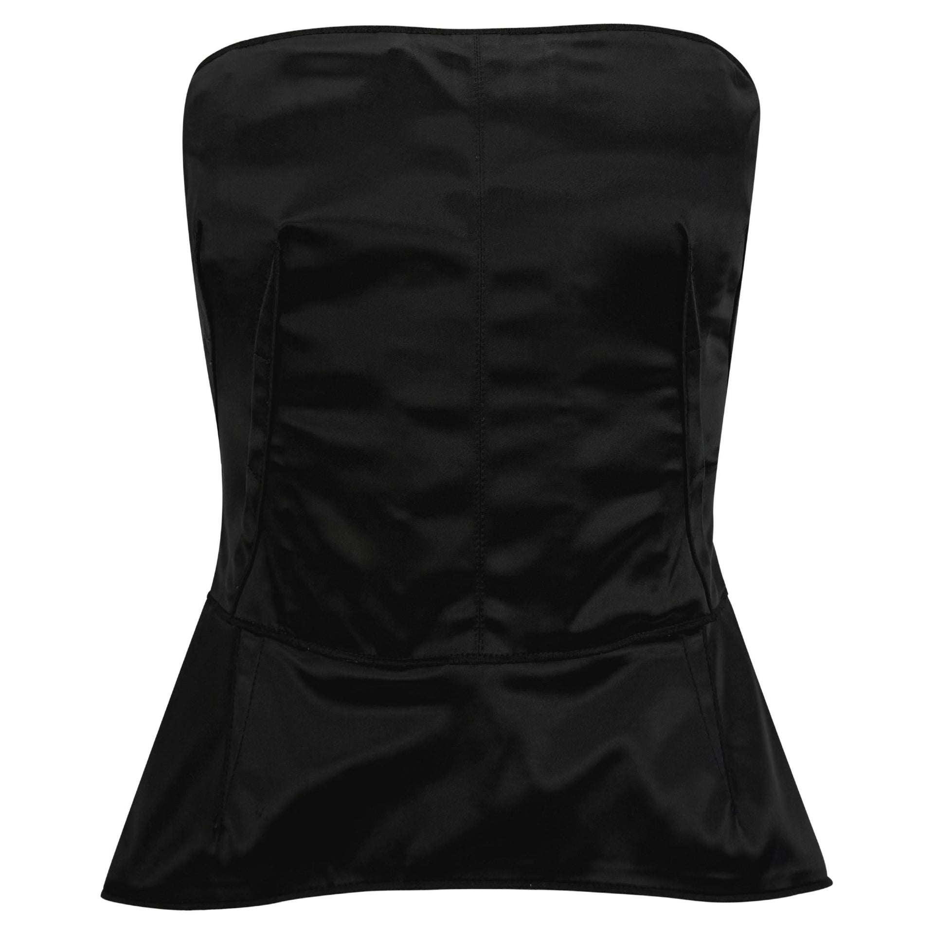 2000s Dolce & Gabbana Black Satin Strapless Corset Boned Bustier Top