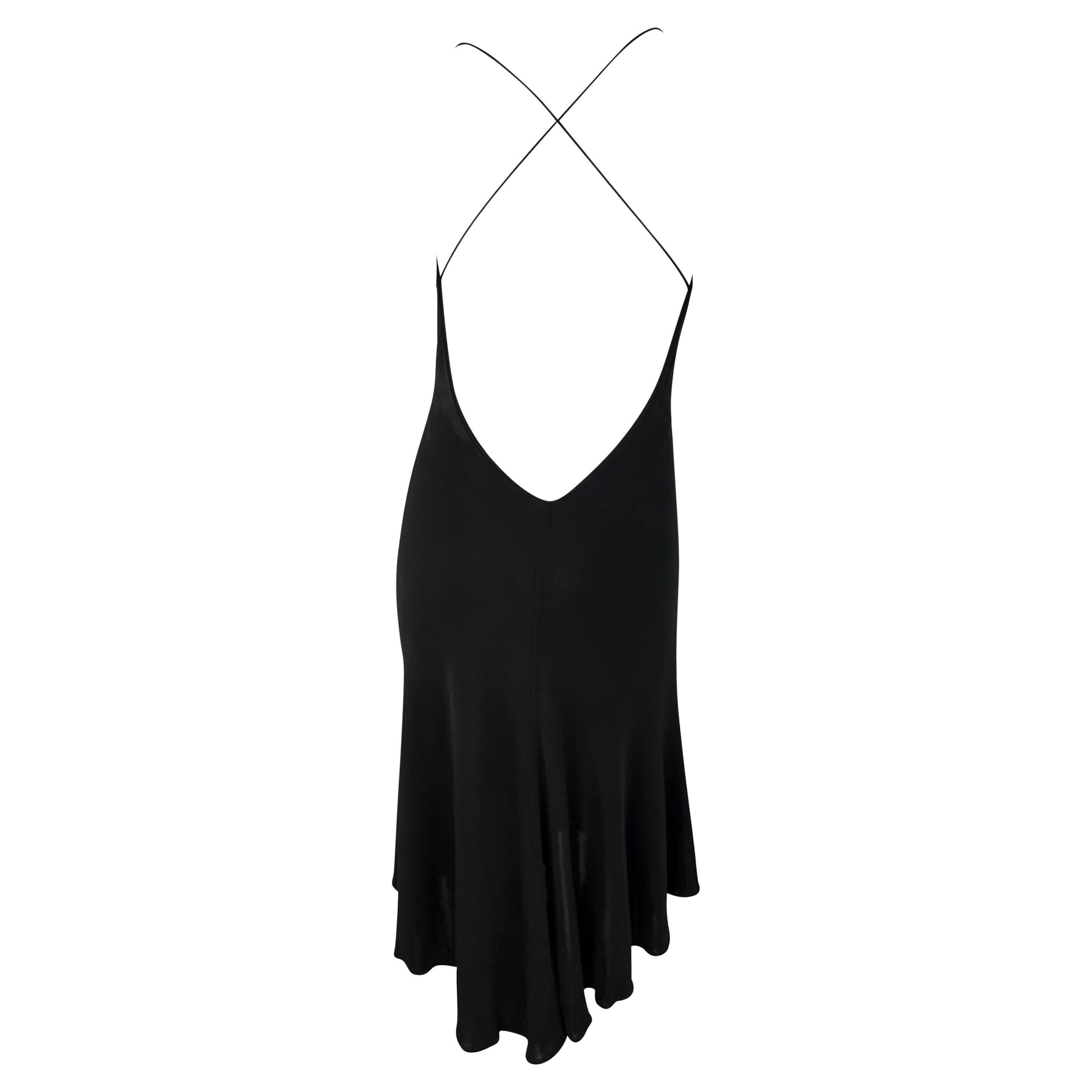 Early 2000s Yigal Azrouël Sheer Backless Black Cowl Neck Flare Dress