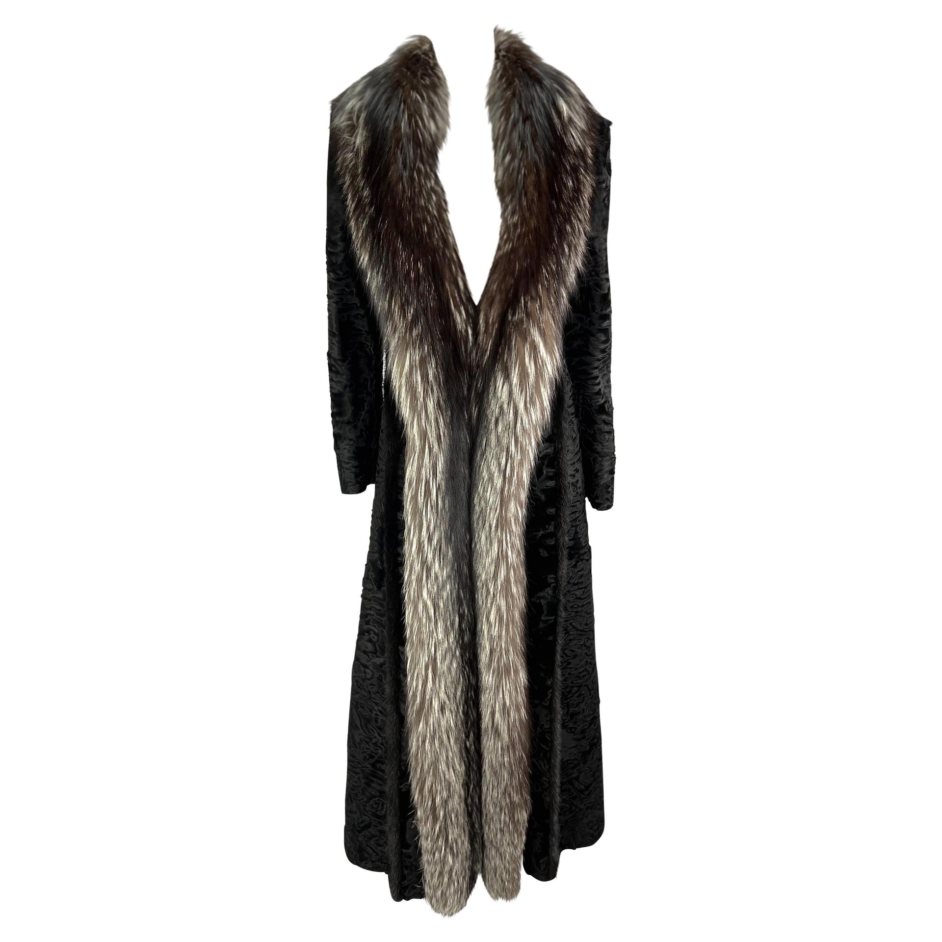 F/W 2001 Gianni Versace by Donatella Black Astrakhan Silver Fox Mink Fur Coat