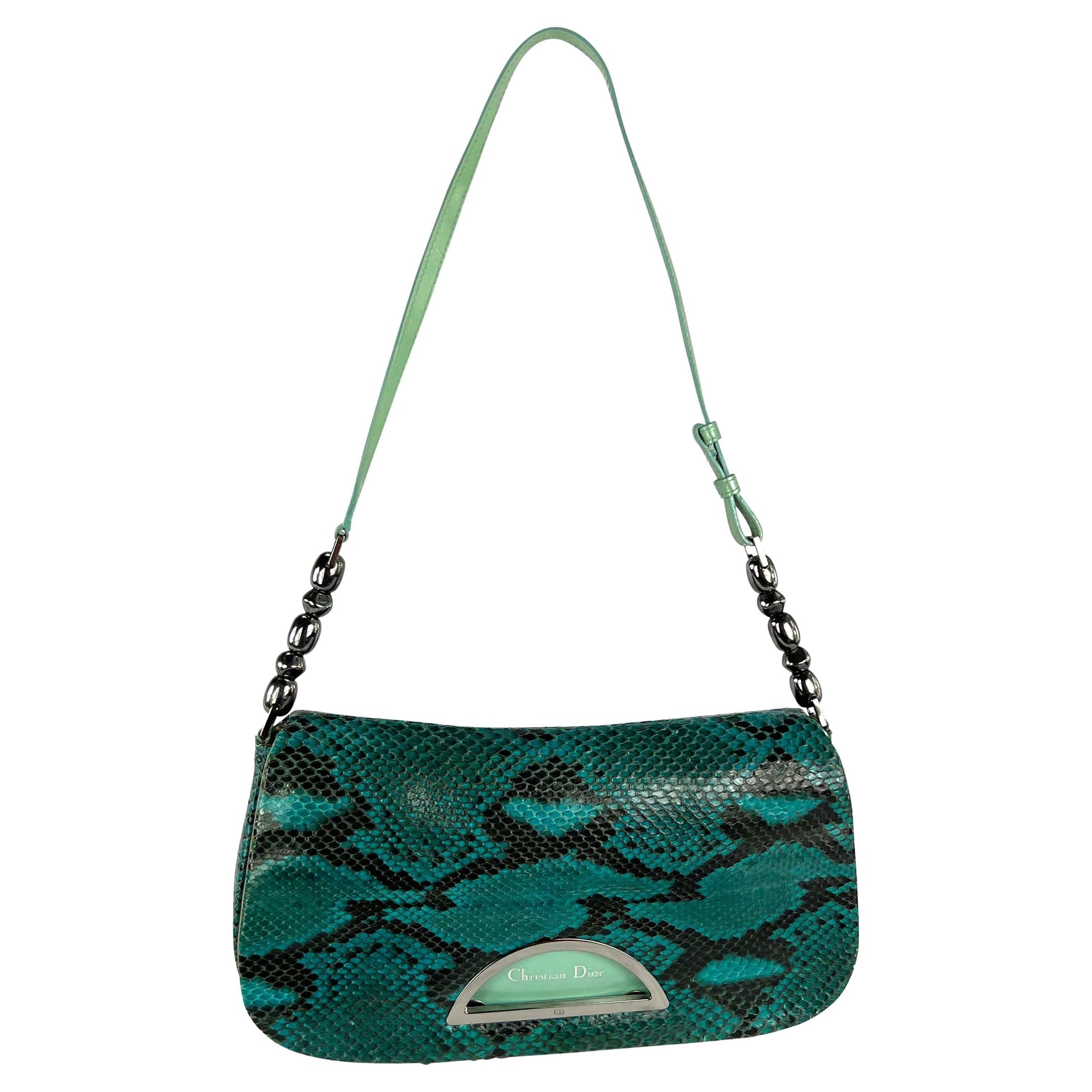 S/S 2000 Christian Dior by John Galliano Blue Snakeskin Malice Flap Shoulder Bag