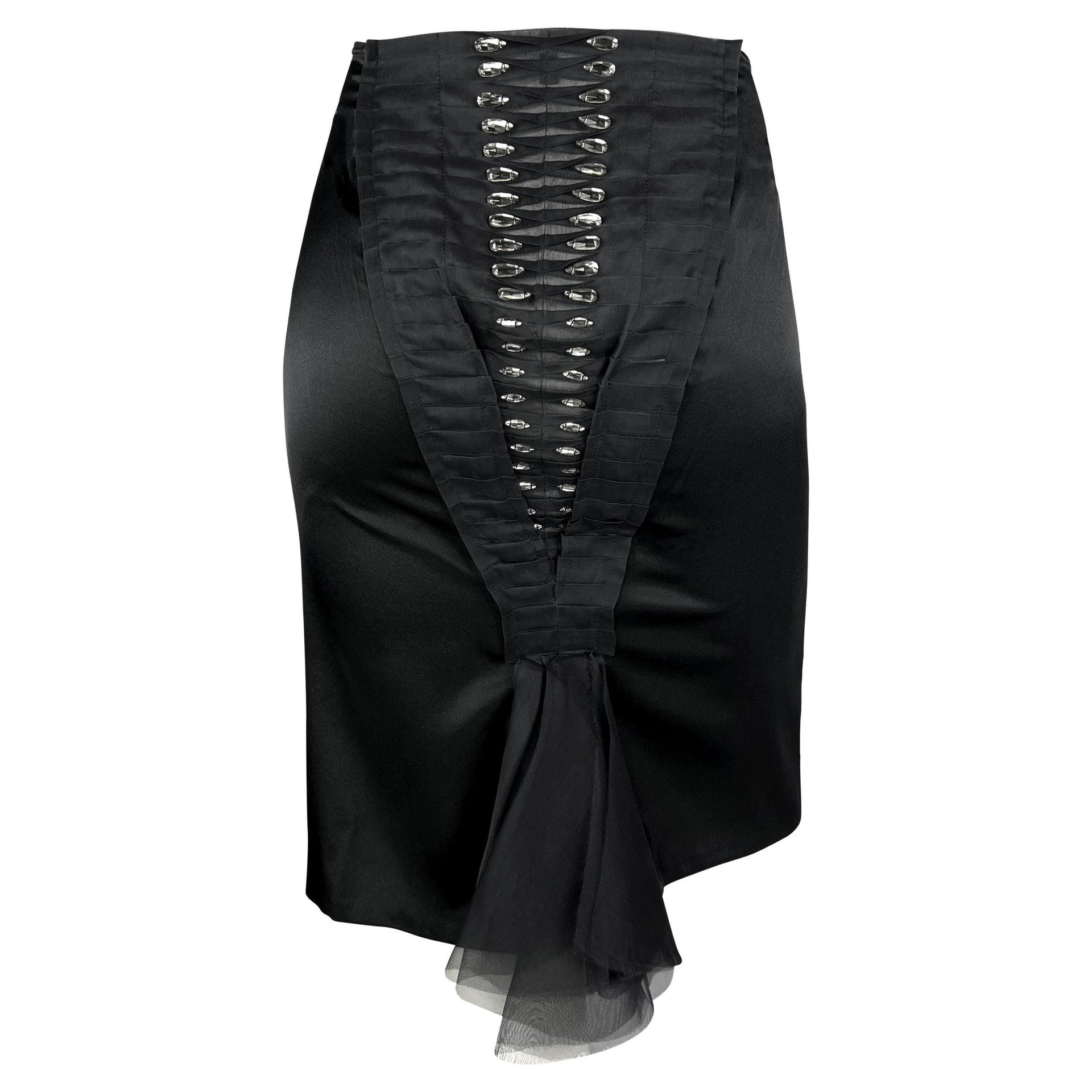 S/S 2004 Gucci by Tom Ford Runway Rhinestone Black Silk Pleated Bodycon Skirt