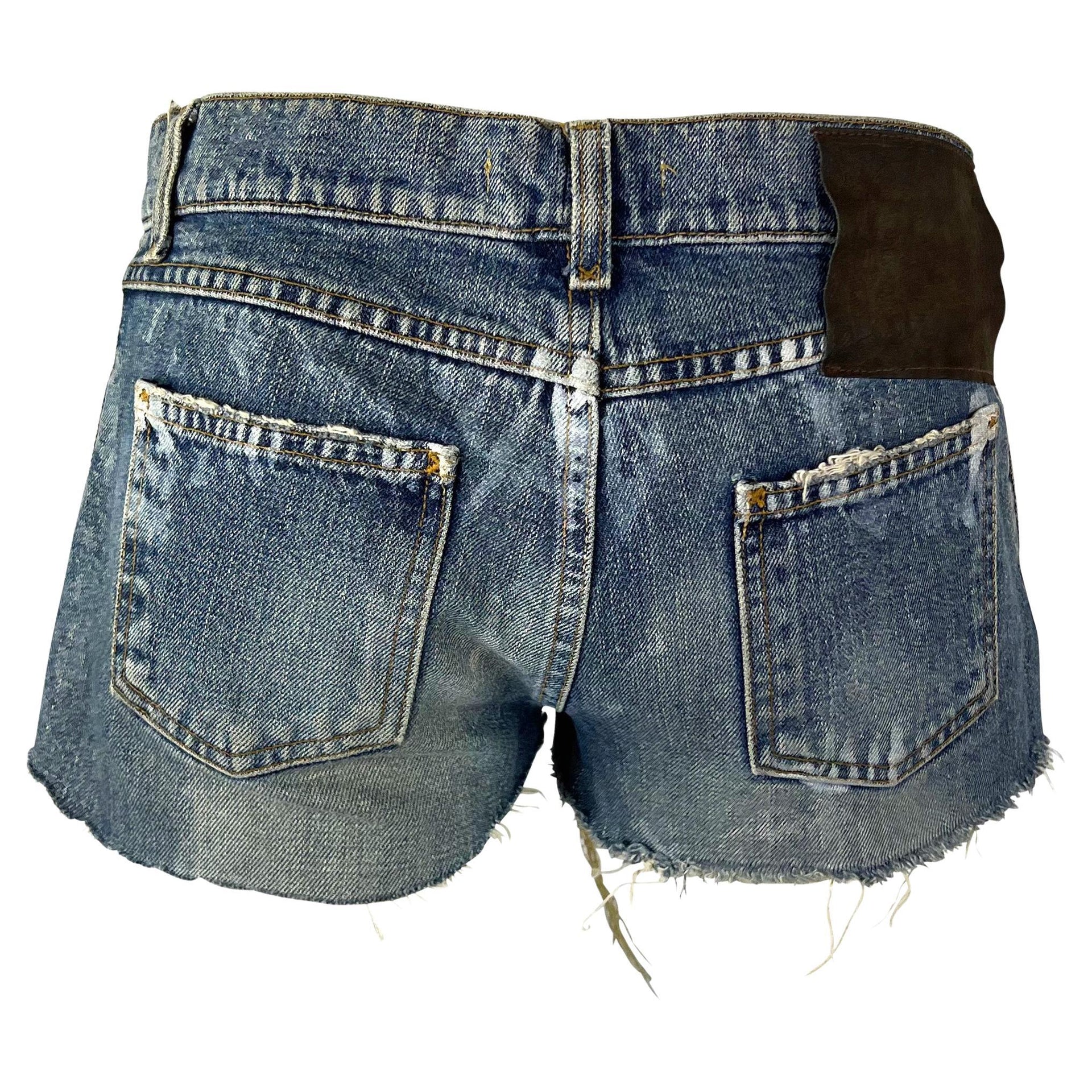 2000s Dolce & Gabbana Distressed Painted Denim Horseshoe Cutoff Short Shorts