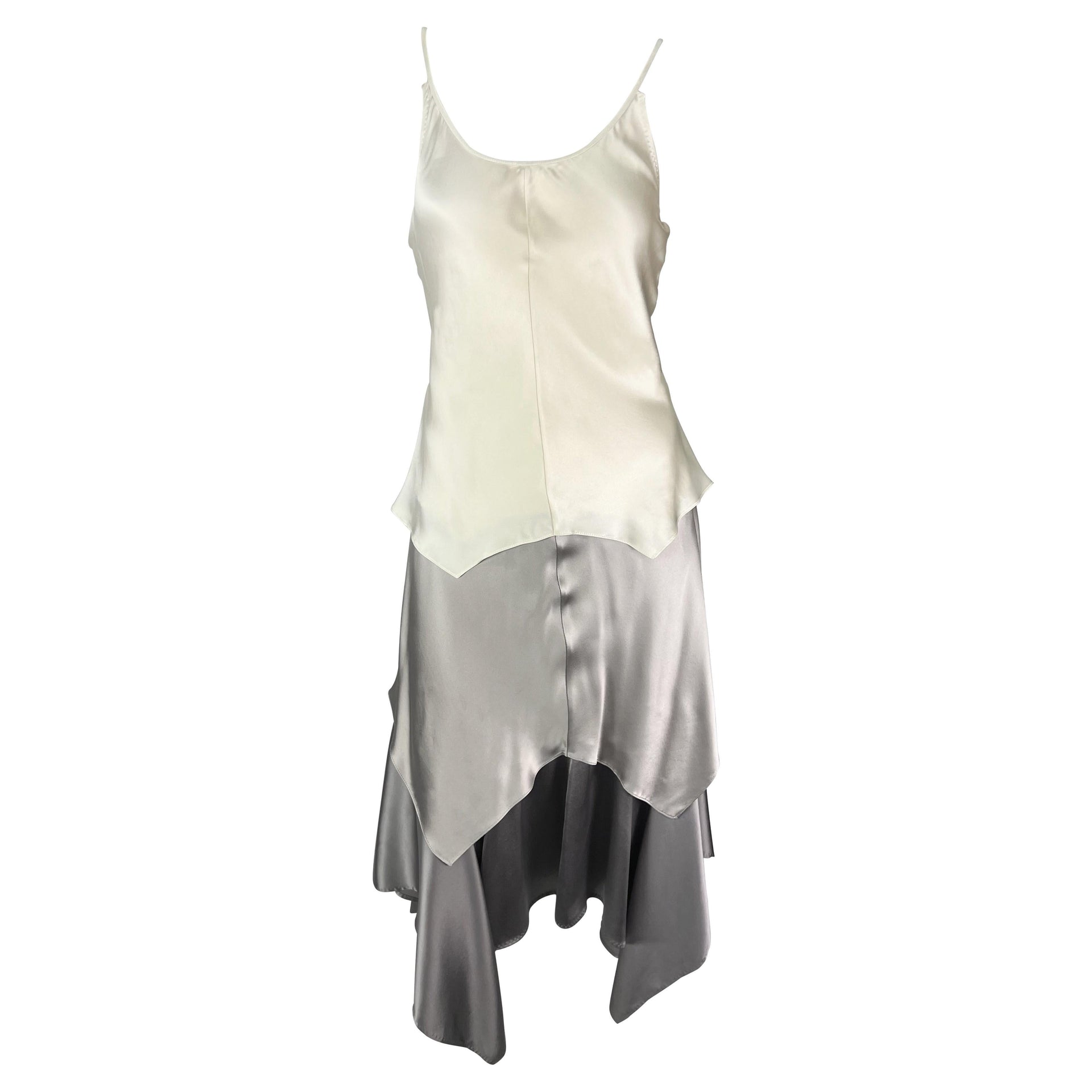 S/S 2004 Yves Saint Laurent by Tom Ford Runway Silver Creme Satin Maxi Dress