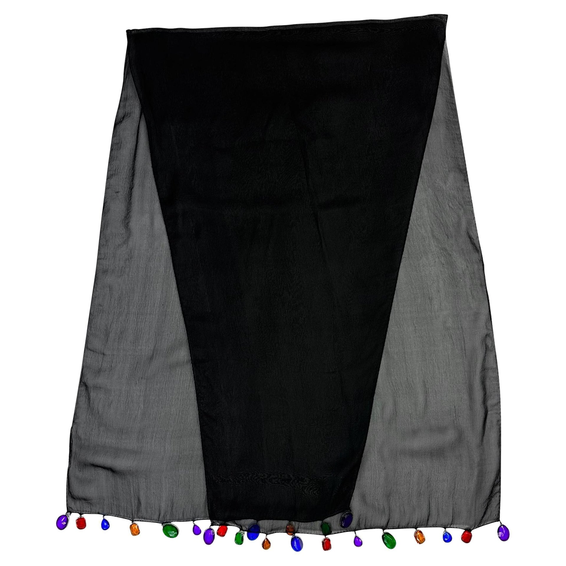 F/W 1991 Dolce & Gabbana Jeweled Rhinestone Sheer Black Silk Chiffon Scarf