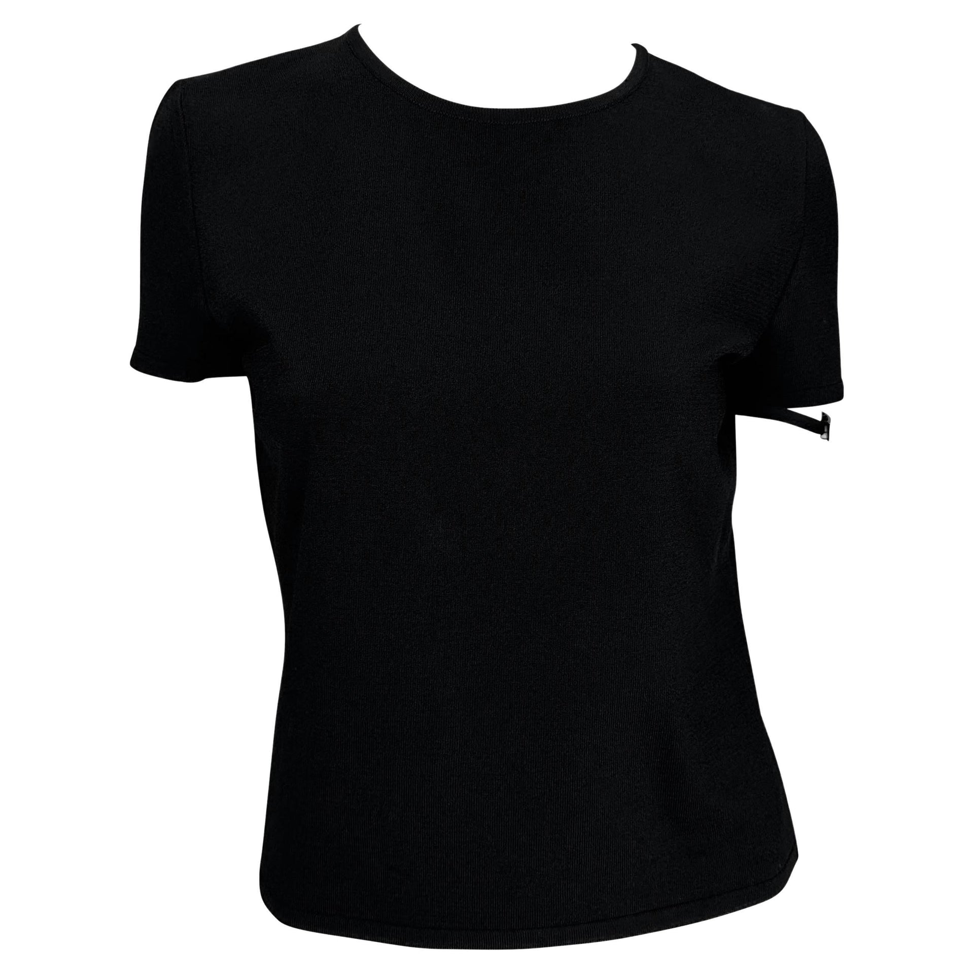 S/S 1998 Gucci by Tom Ford Metal Logo Buckle Stretch Knit T-Shirt Top Black