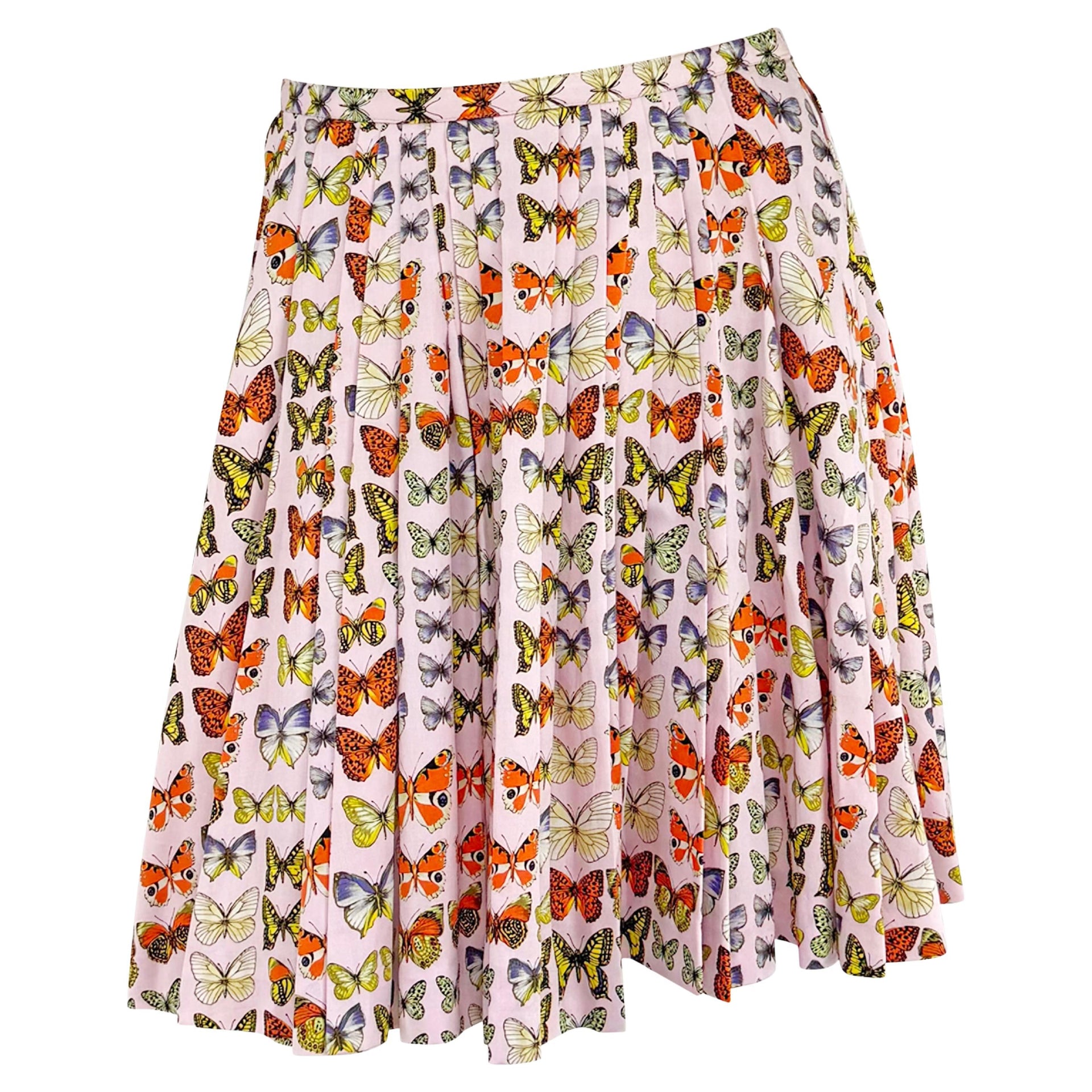 S/S 1995 Gianni Versace Prototype Pink Butterfly Print Pleated Skirt
