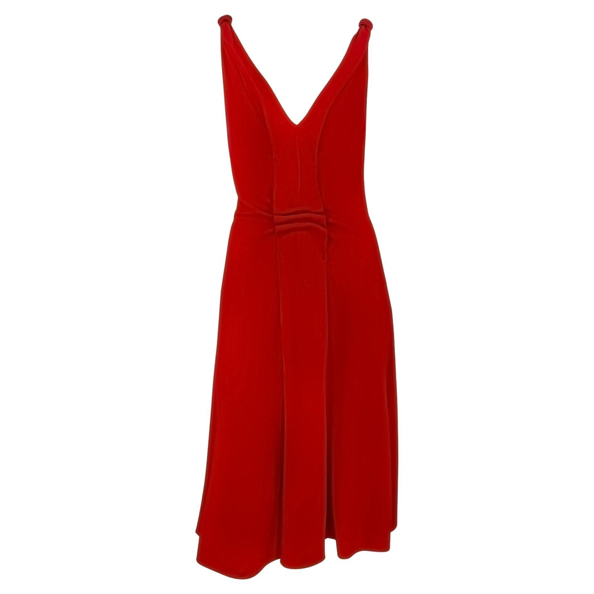 2000s Prada Sleeveless Red Flare Dress Bunched Panel
