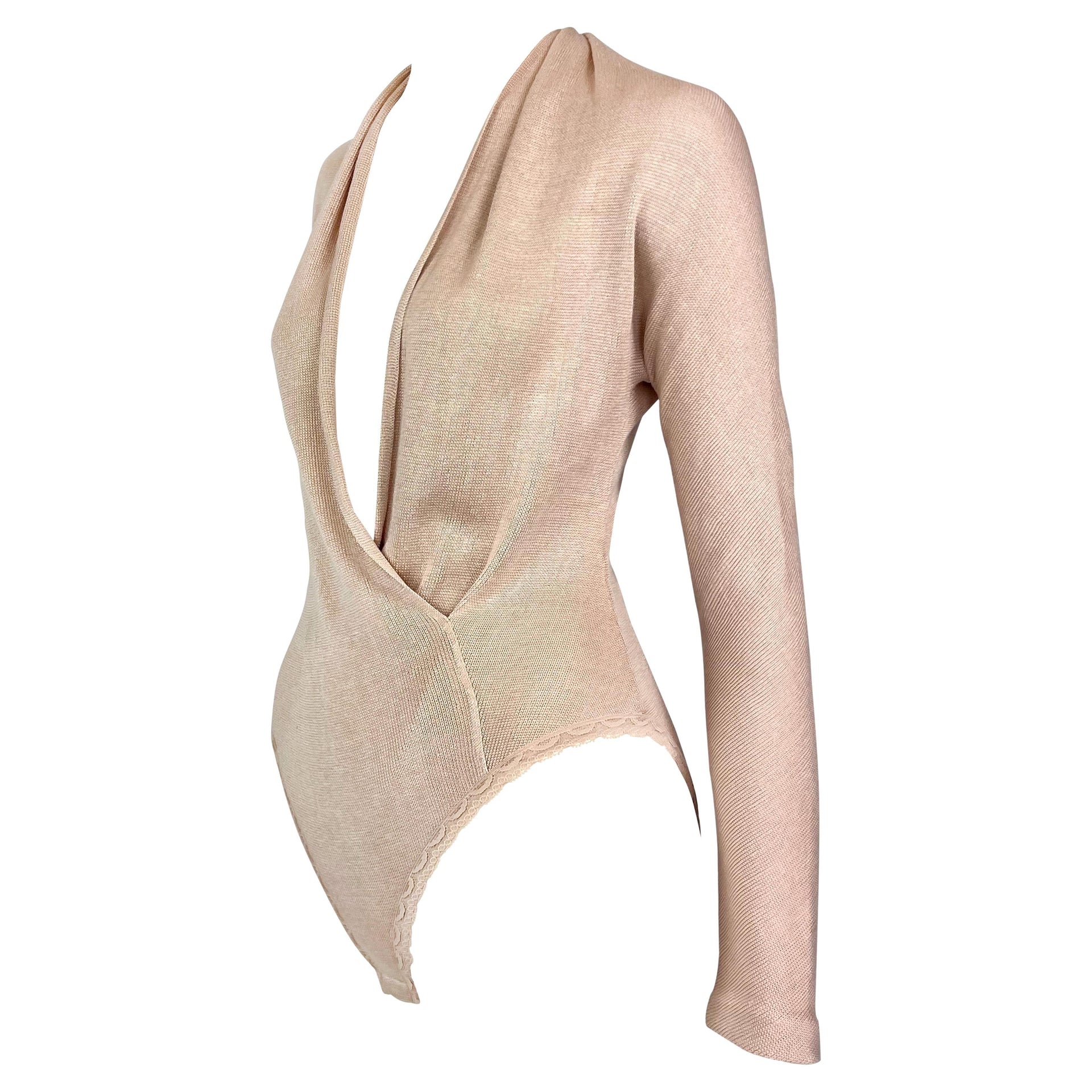 NWT Early 1990s Donna Karan Blush Pink Silk Plunging Wrap Bodysuit Top