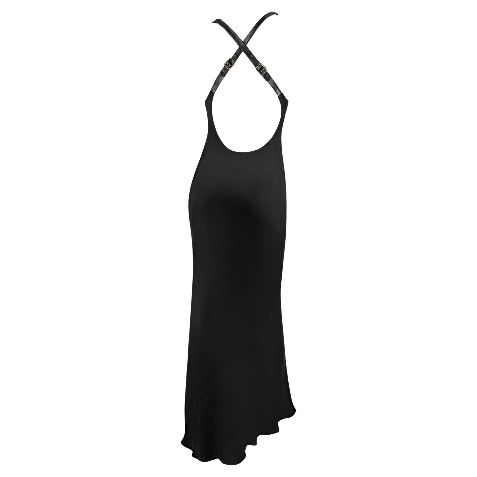F/W 2001 Ralph Lauren Runway Black Leather Strap Backless Silk Flare Gown