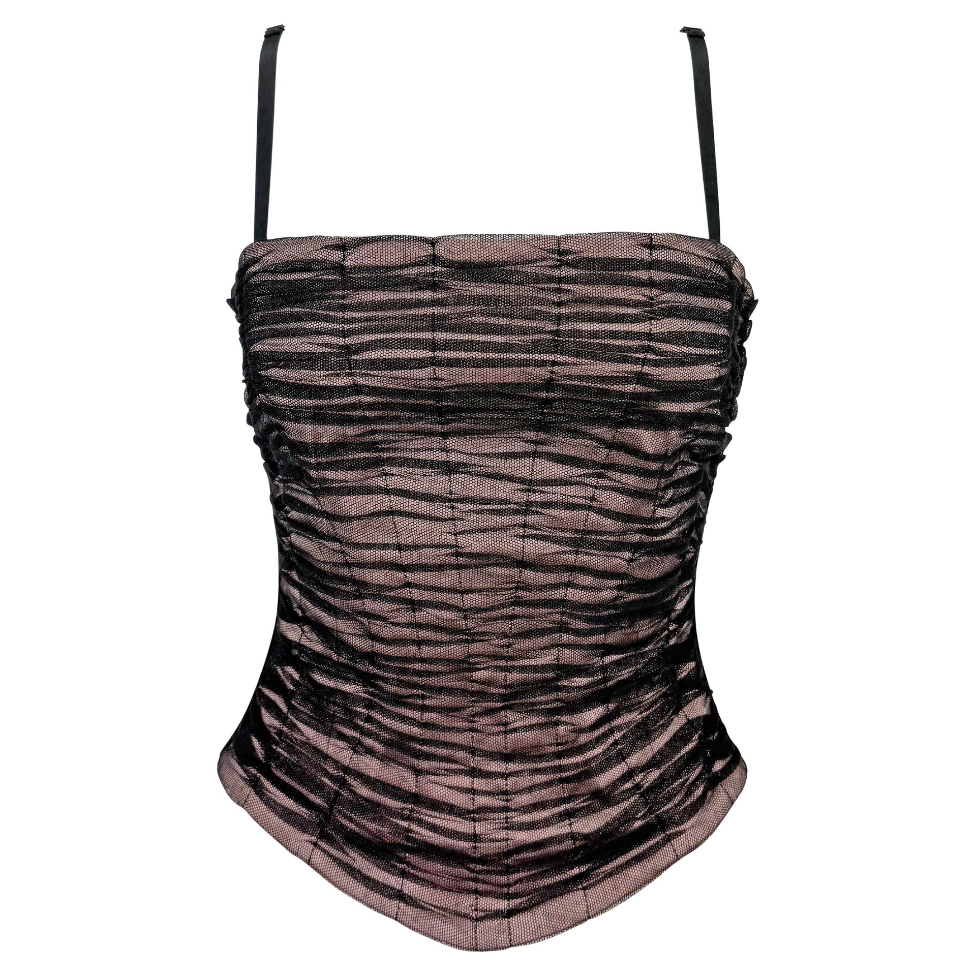 NWT 2000s Dolce & Gabbana Mauve Corset Boned Tulle Overlay Hourglass Bustier Top