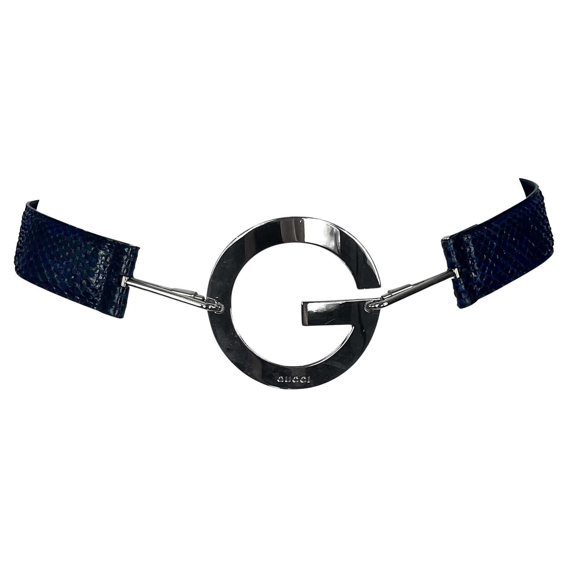 S/S 1996 Gucci by Tom Ford Ad Blue Genuine Python G Circle Buckle Belt