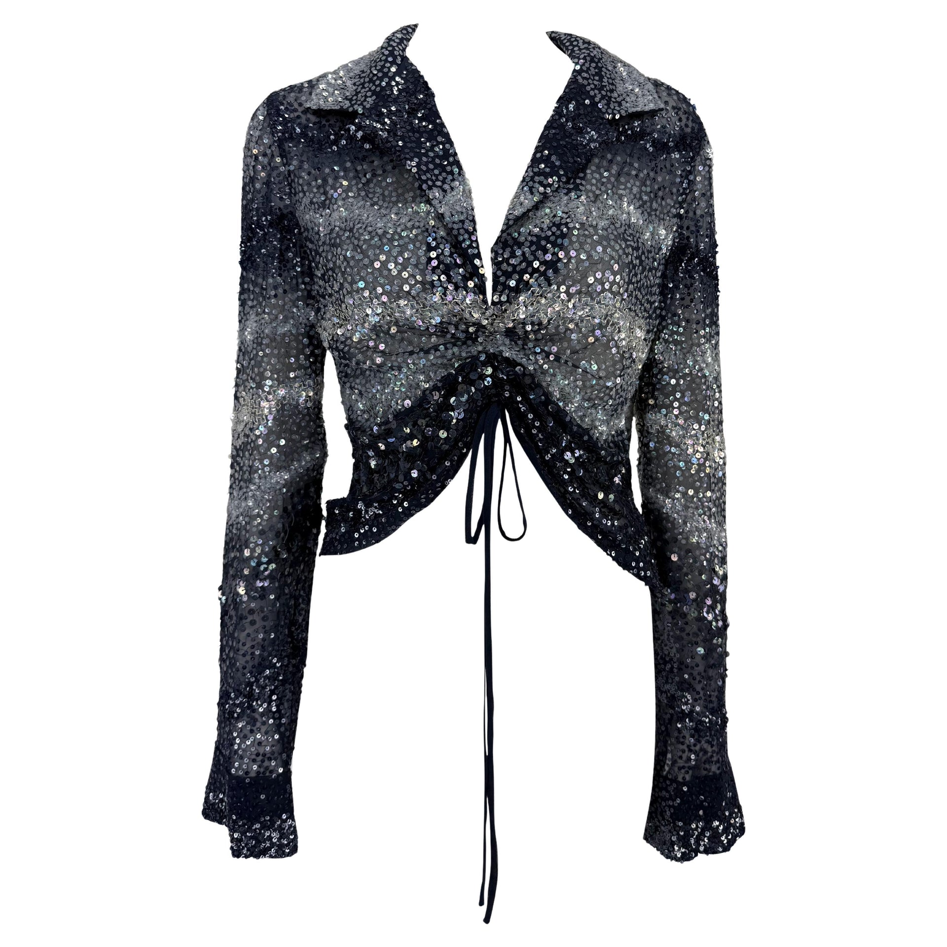 S/S 2000 Randolph Duke Runway Sequin Sheer Tie Dye Drawsting Plunging Crop Top