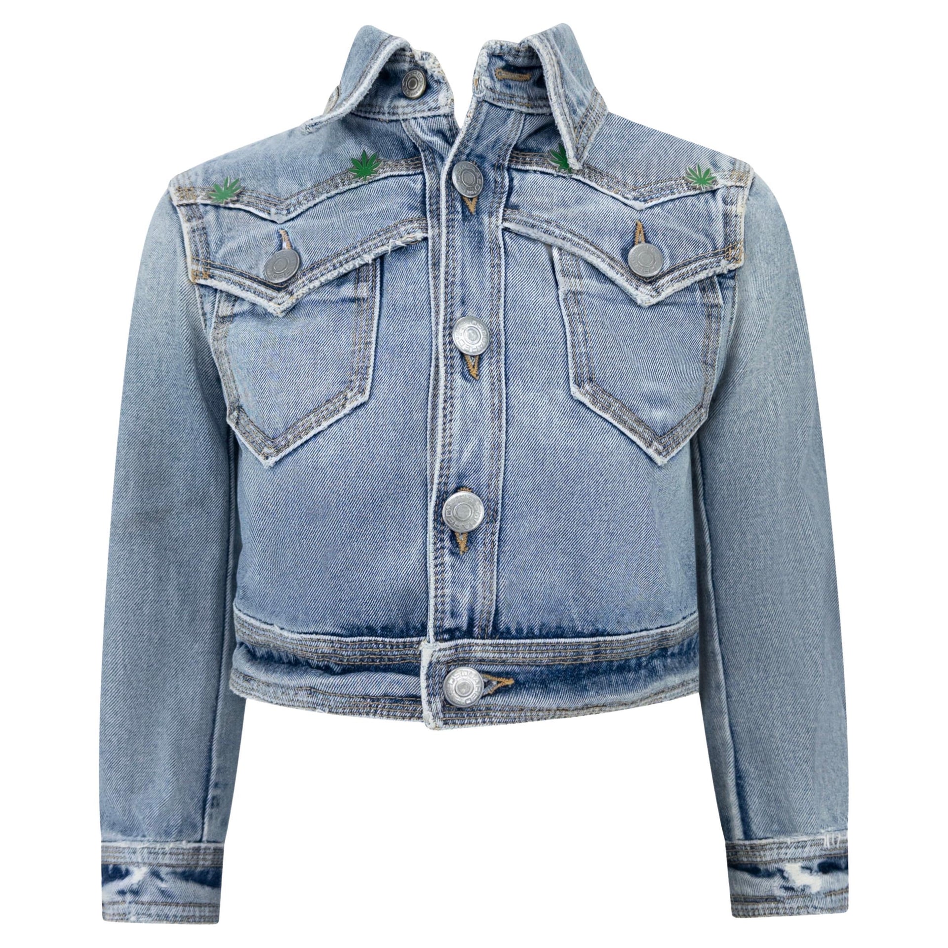 S/S 2005 Dsquared2 Marijuana Leaf Stoner Distressed Denim Cropped Jacket