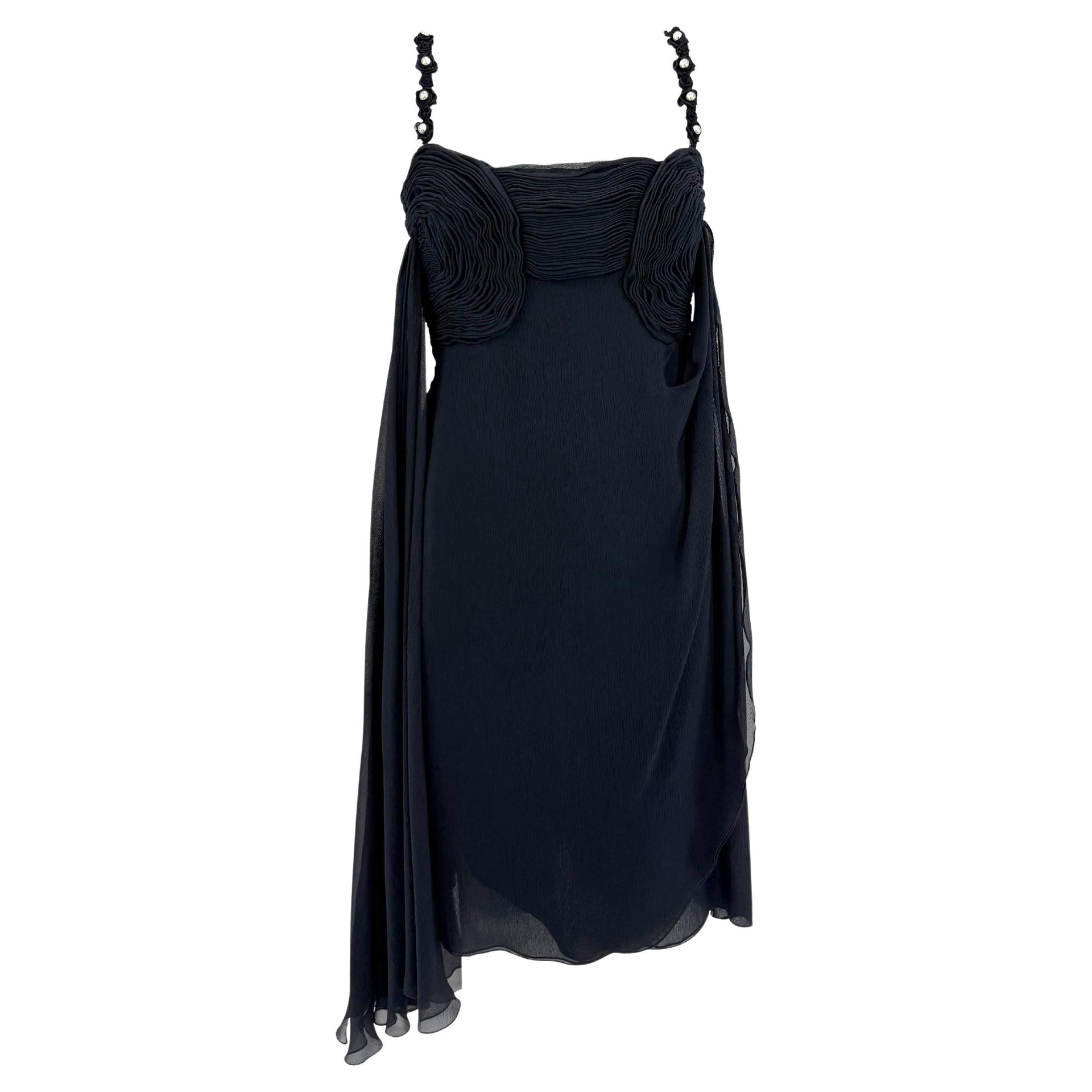 S/S 1995 Valentino Garavani Runway Navy Crepe Chiffon Pearl Ruched Mini Dress