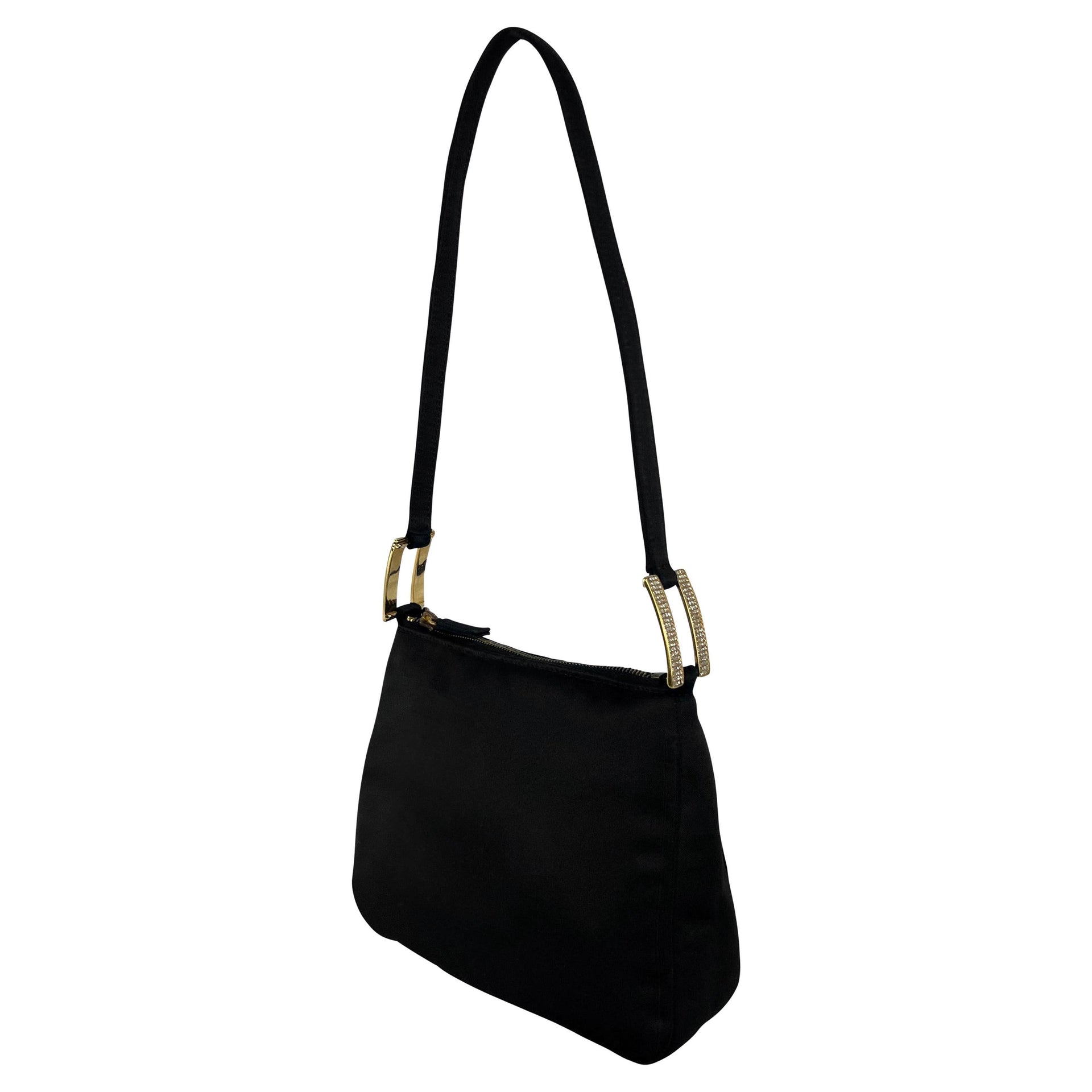F/W 2001 Gianni Versace by Donatella Rhinestone Buckle Black Satin Mini Bag