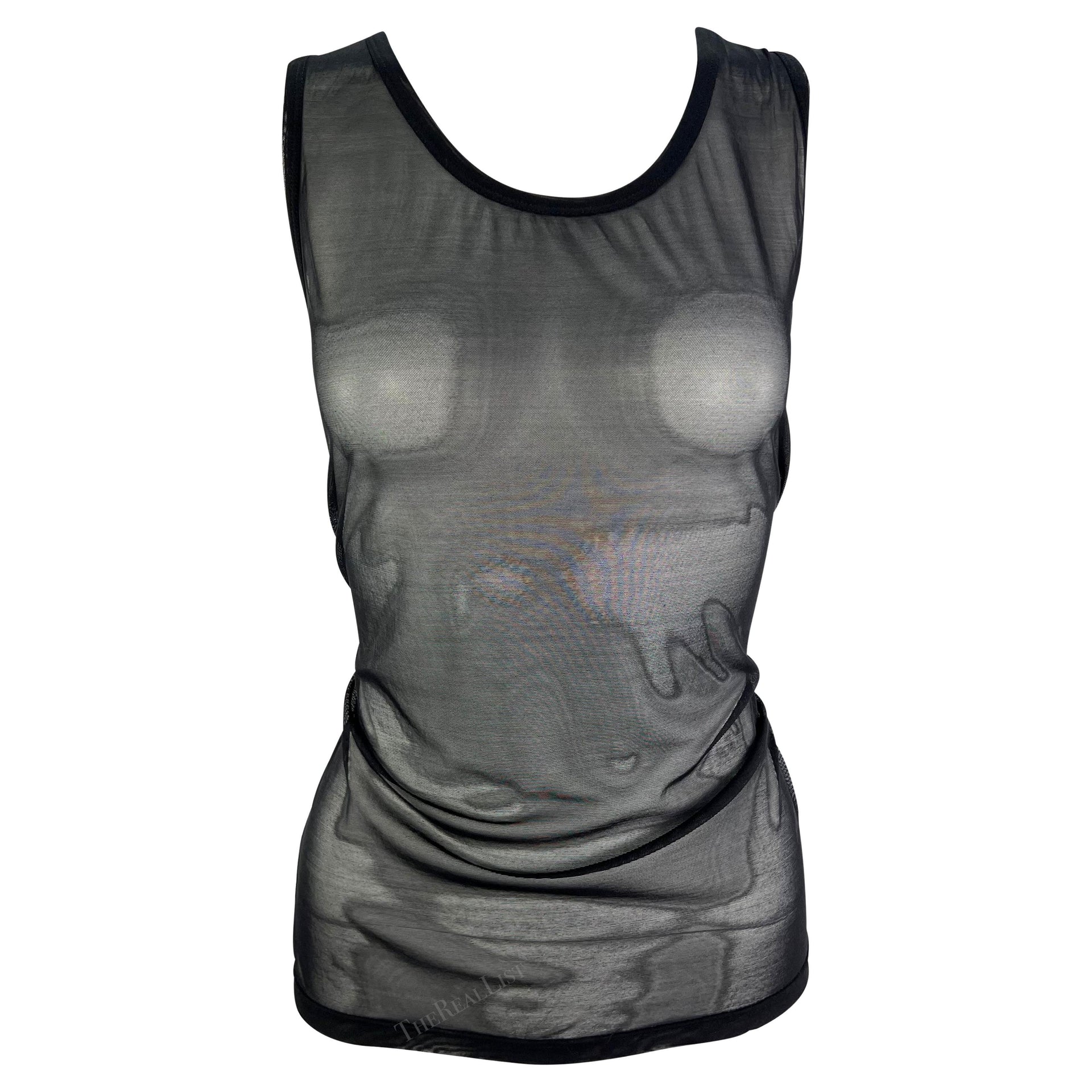 S/S 1998 Gucci by Tom Ford Runway Sheer Black Mesh Bodycon Tank Top