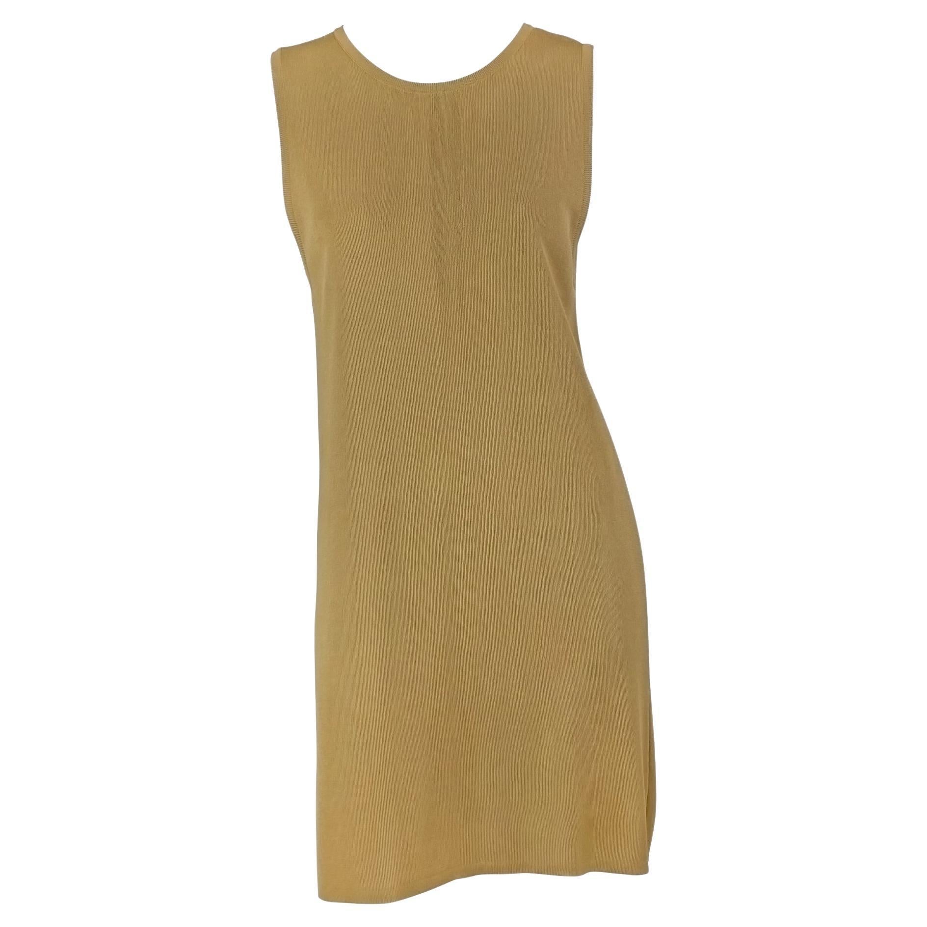 Early 1990s Donna Karan Tan Stretch Knit Sleeveless Shift Dress