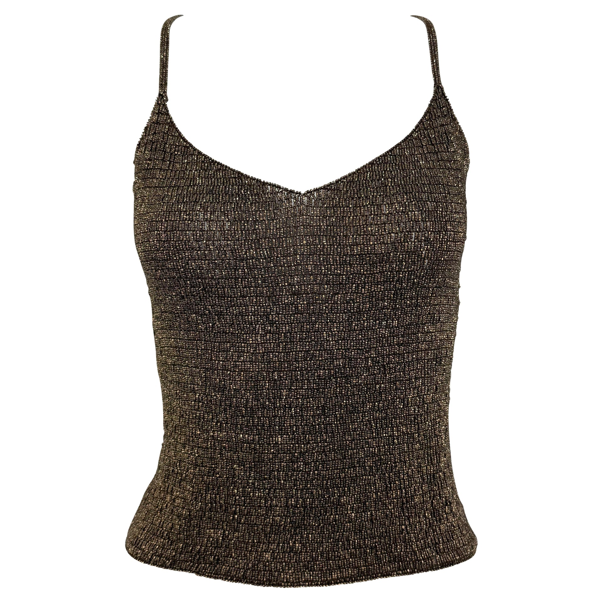 F/W 2000 Ralph Lauren Runway Heavily Beaded Bronze Sheer Knit Cami Tank Top