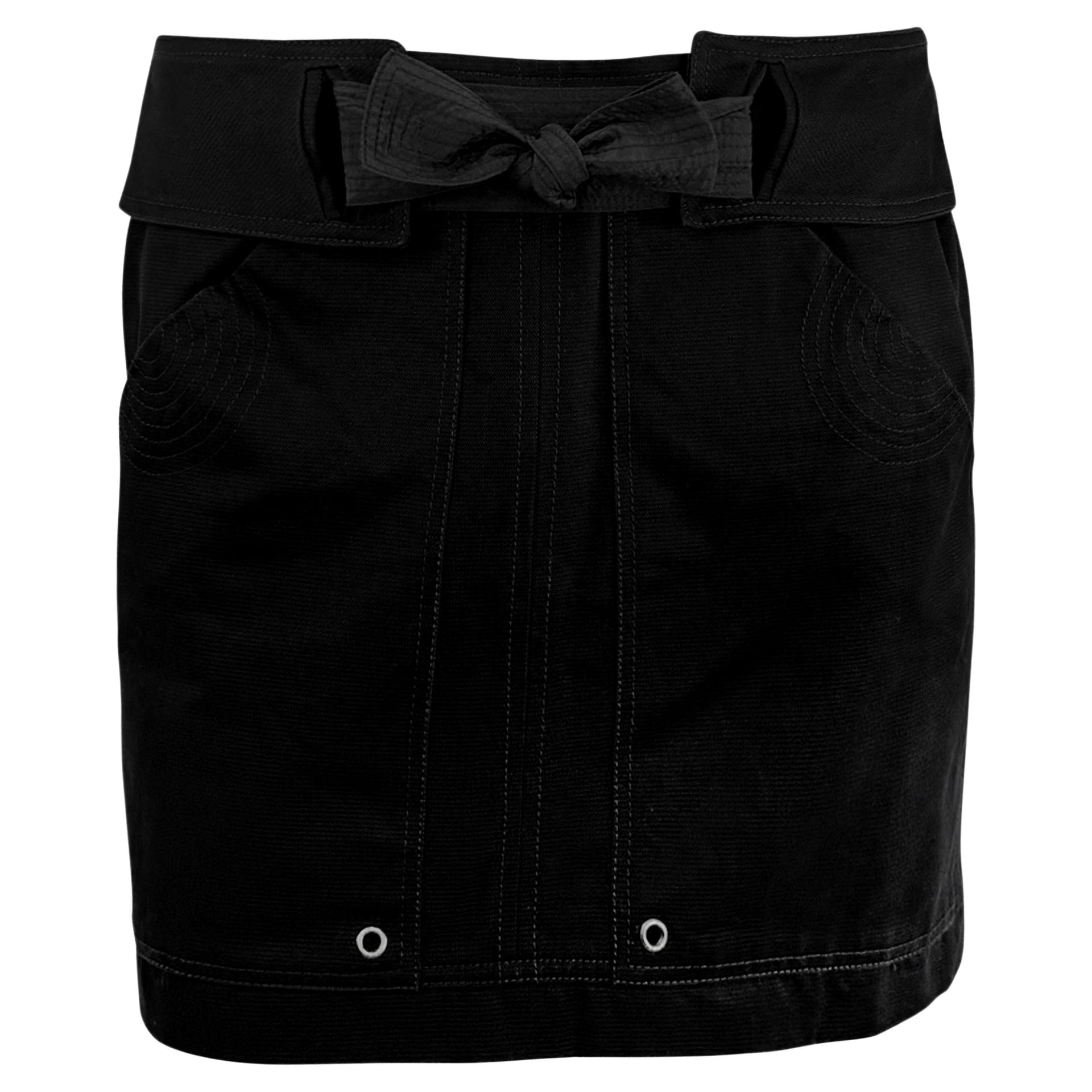 S/S 2003 Gucci by Tom Ford Black Cotton Twill Silk Belted Mini Skirt