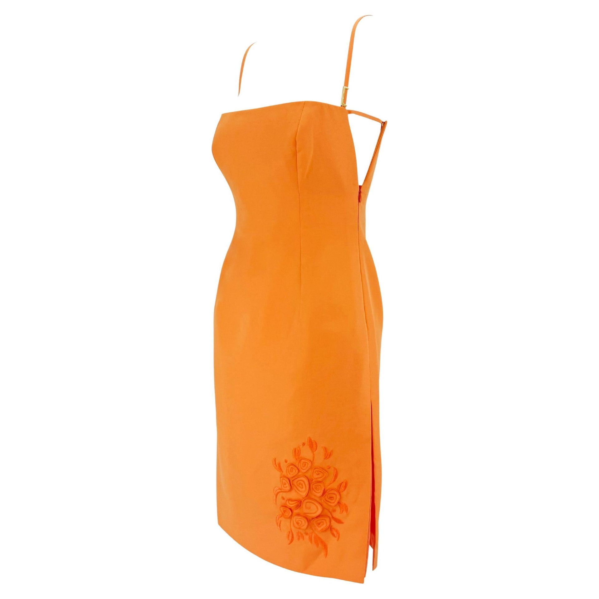 S/S 2000 Gianni Versace by Donatella Orange Cotton Cutout Floral Dress