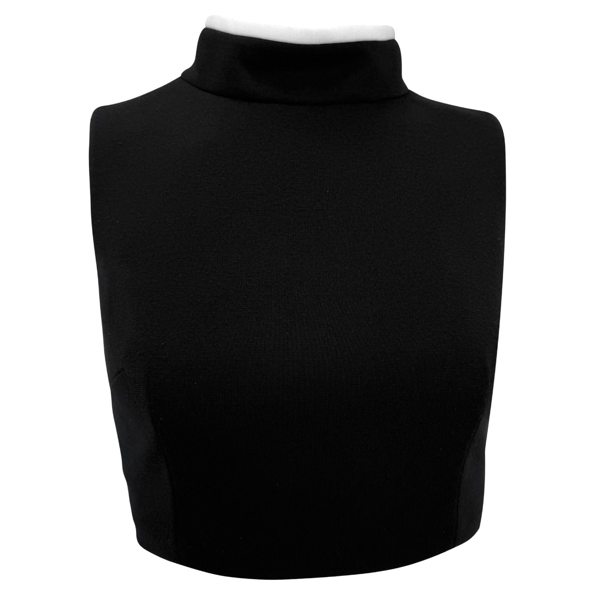 1990s Dolce & Gabbana Black Fleece White Trim Mock Neck Sleeveless Crop Top