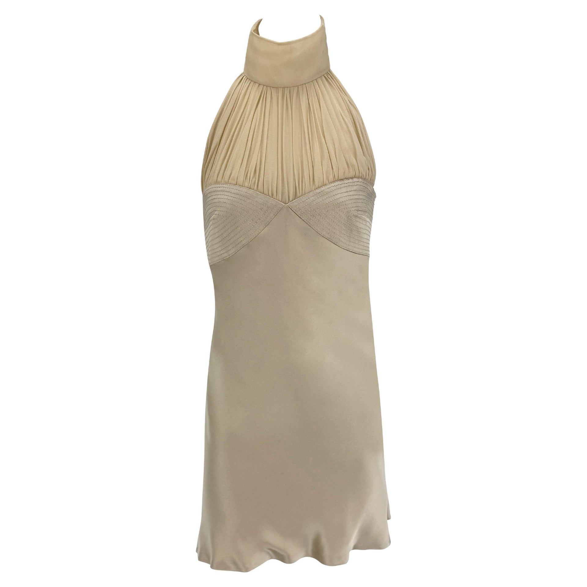 F/W 2001 Gianni Versace by Donatella Runway Champagne Satin Backless Flare Mini