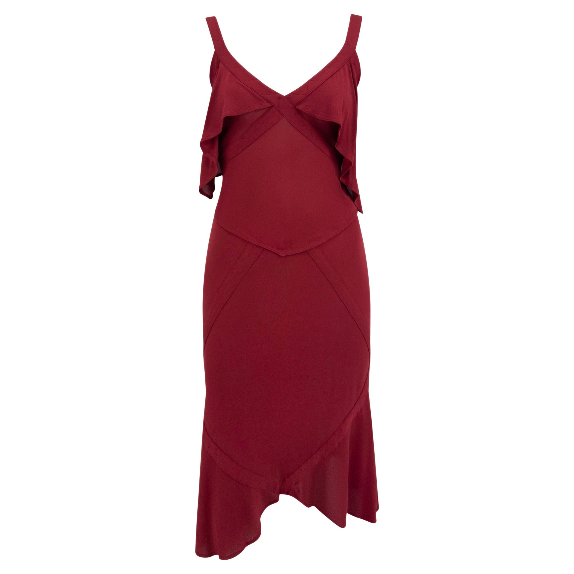 F/W 2003 Yves Saint Laurent by Tom Ford Red Sheer Stretch Tank Midi Skirt Set