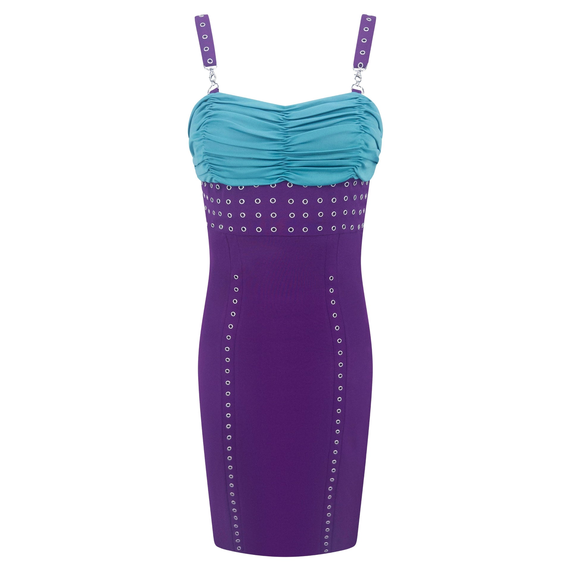 S/S 2003 Gianni Versace by Donatella Runway Purple Metal Eyelet Bodycon Dress