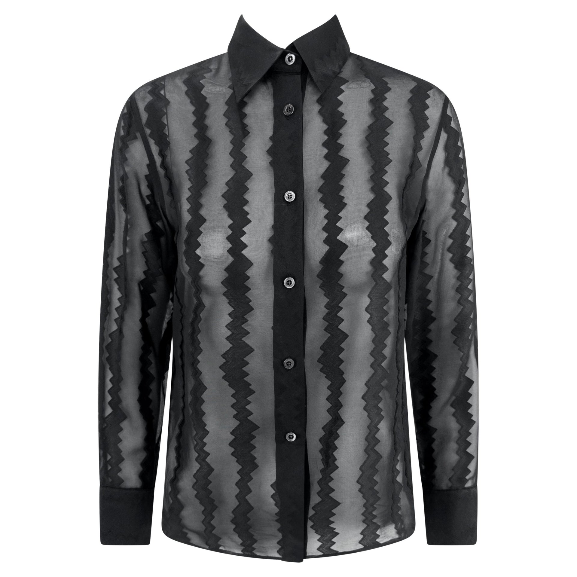 S/S 2000 Gucci by Tom Ford Runway Sheer Black Zig-Zag Blouse
